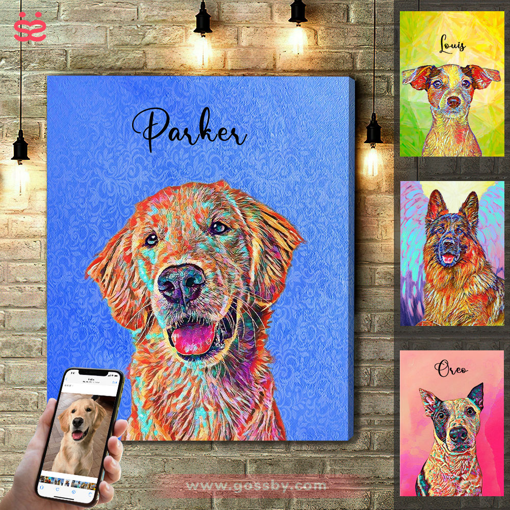 Pet Dog Cat Lover Gifts - Whimsical Portrait -  Custom Pet Dog or Cat Portrait from Photo (B)