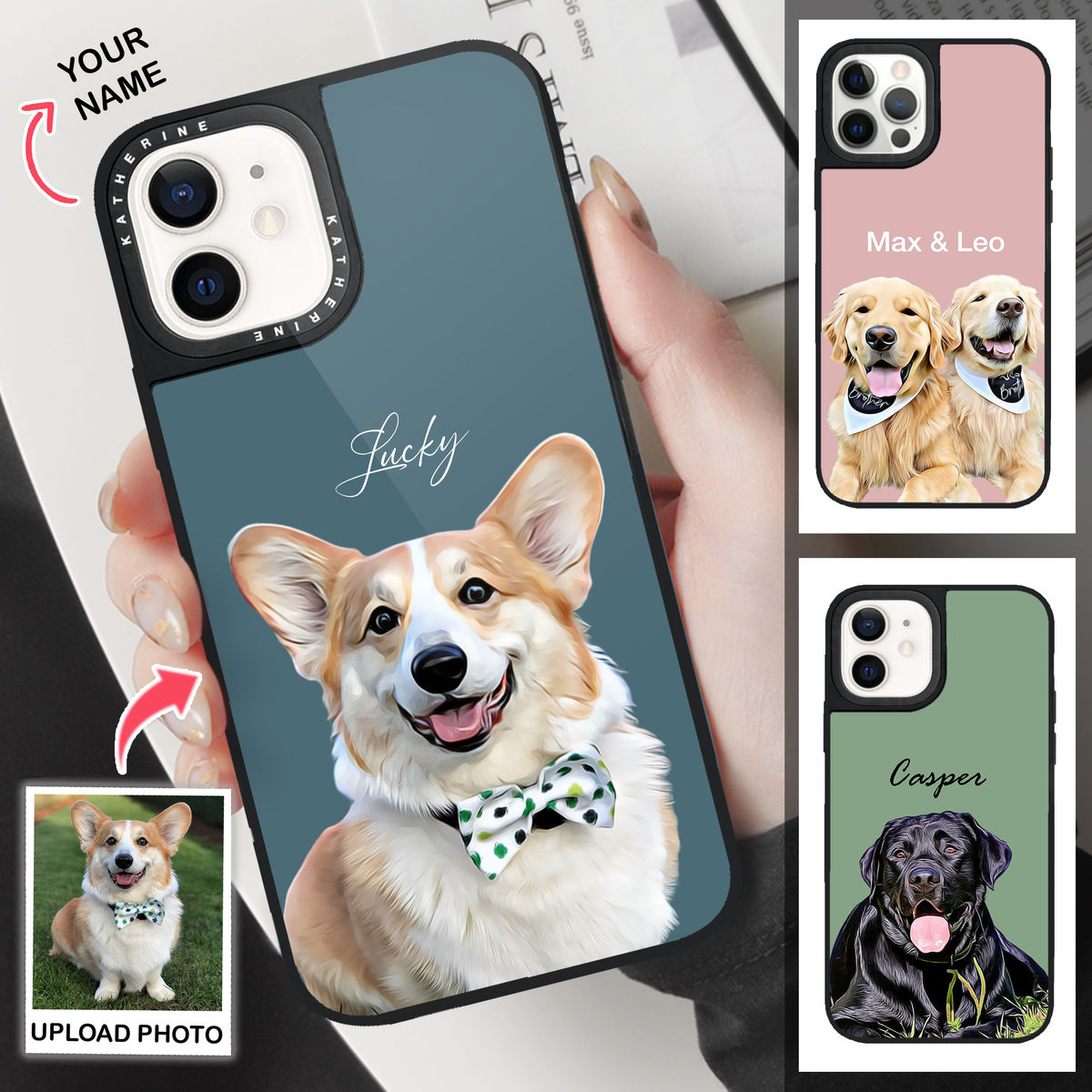 Custom Phone Case From Photo - iPhone Case - Pet Lover Gifts - Dog Portrait - Digital Oil Painting - Custom Name (B)