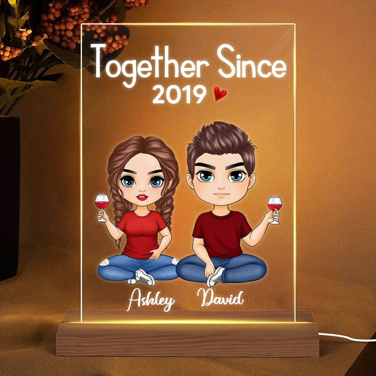 Valentine Gift for Sweetheart - Together Since - Personalized 3D LED Light Wooden Base - Wedding Gifts  Anniversary Gifts Valentine Gifts Engagement Gifts For Couples