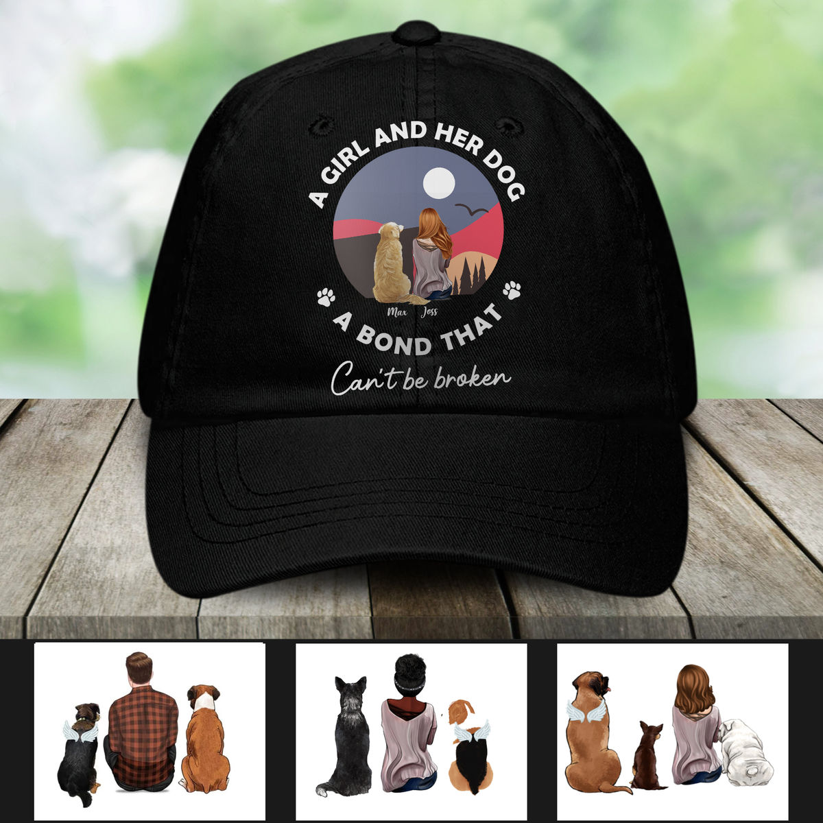 Personalized Personalized Cap - Dog Lover Cap - A Girl and Her Dog A Bond That Can't Be Broken (36749) - Personalized Cap - One Size - Black