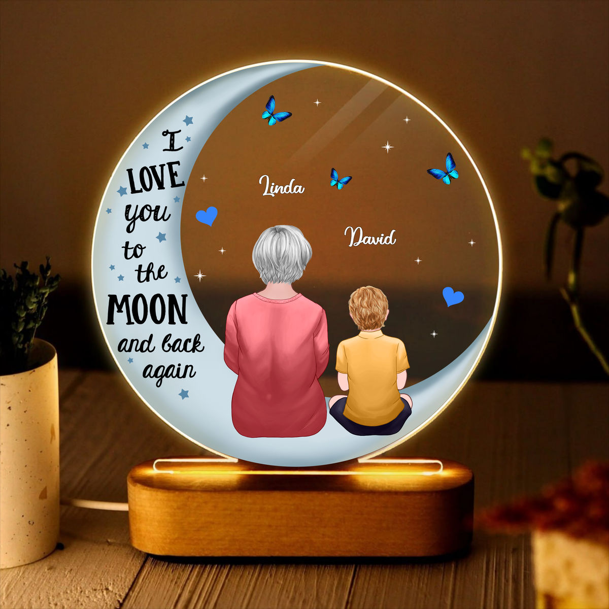 Personalized Circle Plaque LED Night Light - I love you to the moon and back again