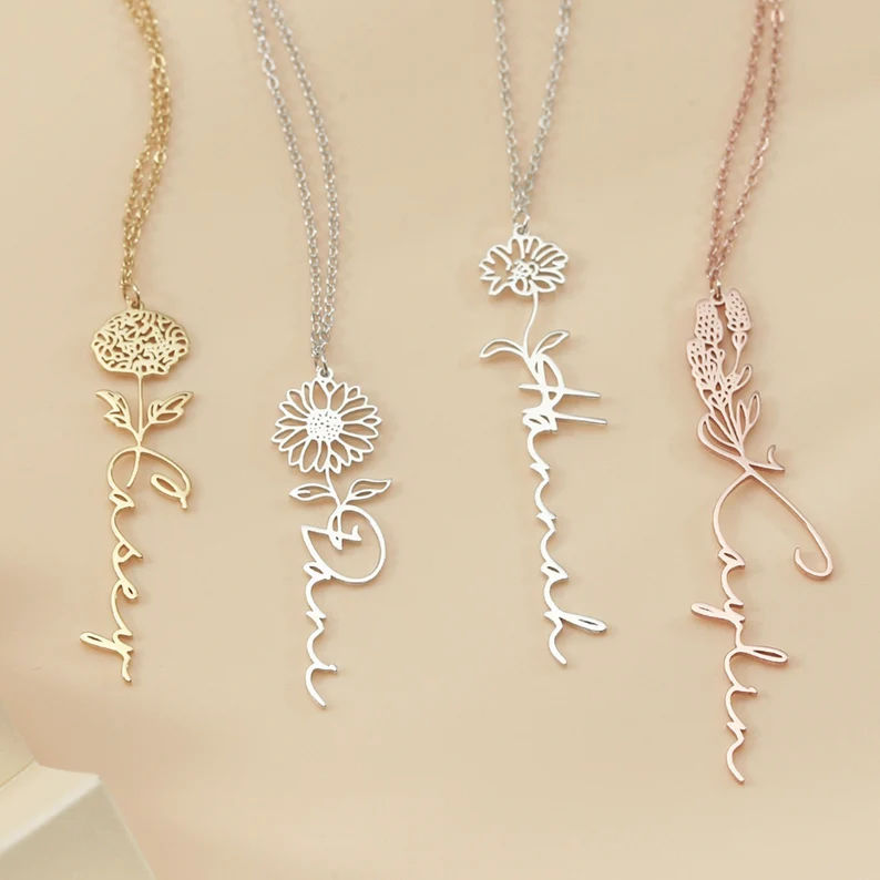 Mother's Day New Listing 2023 - Dainty Name Necklace with Birth Flower