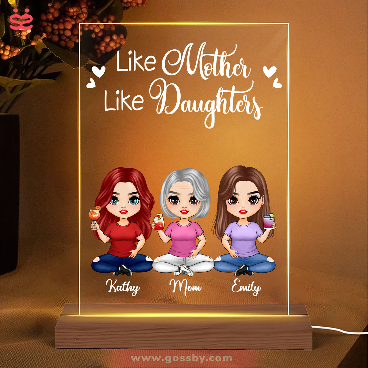 Mother's Day Gift - Like Mother Like Daughters (Ver 3) - Personalized 3D LED Light Wooden Base