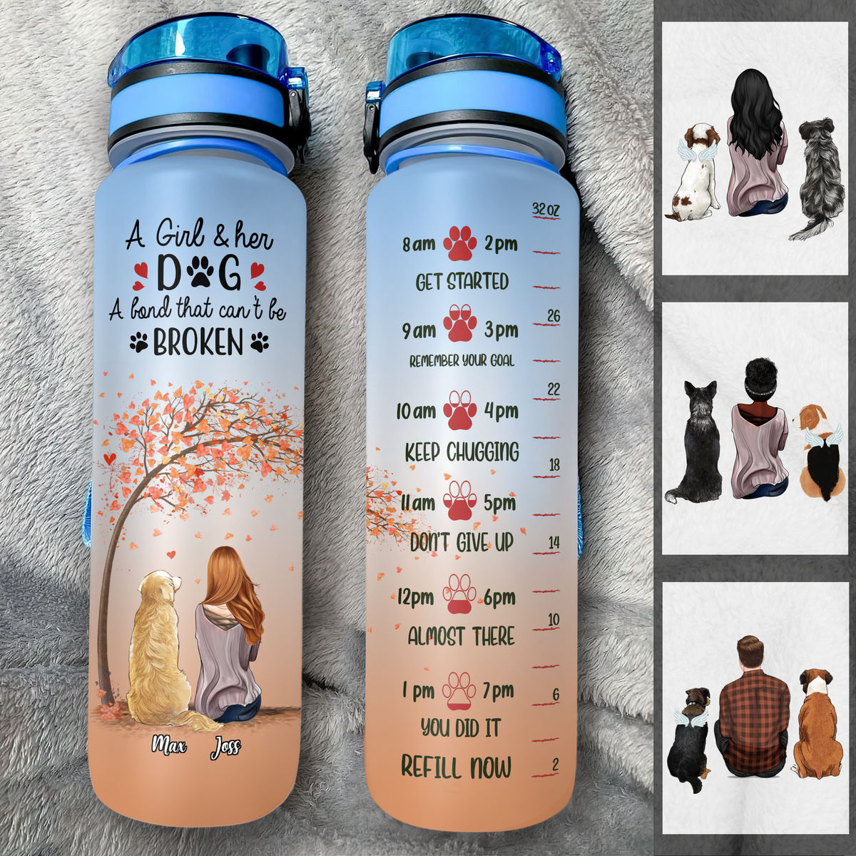 Dog Lover Water Bottle - A Girl and her Dog a Bond that Can't be broken - V1