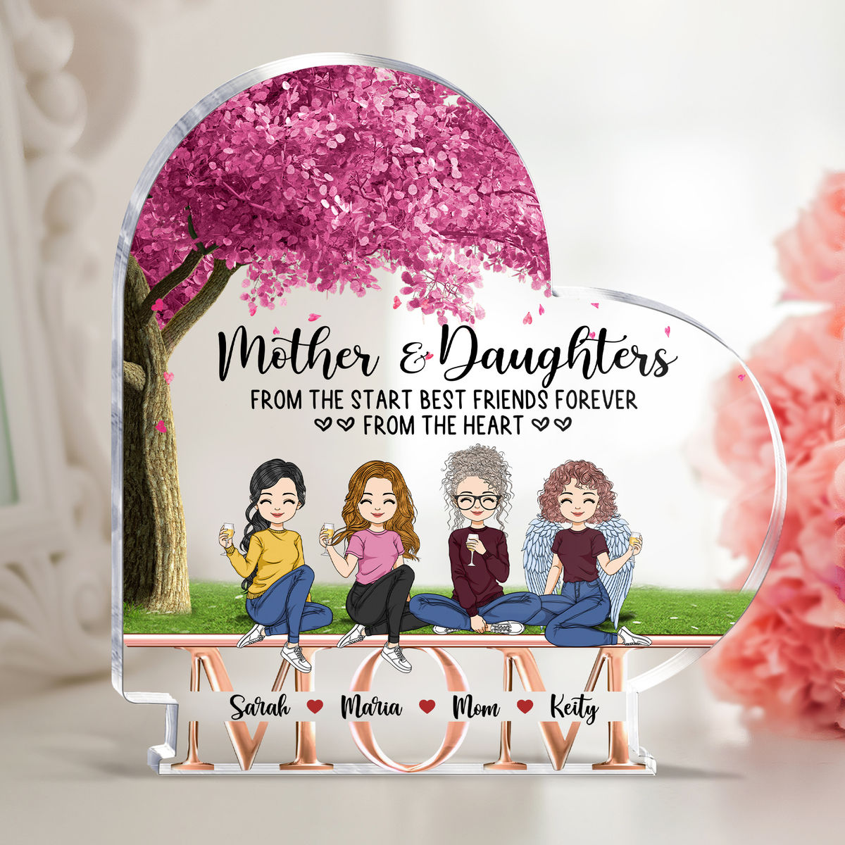 Transparent Plaque - Side by side or miles apart Mother and Daughters will always be connected by heart_5