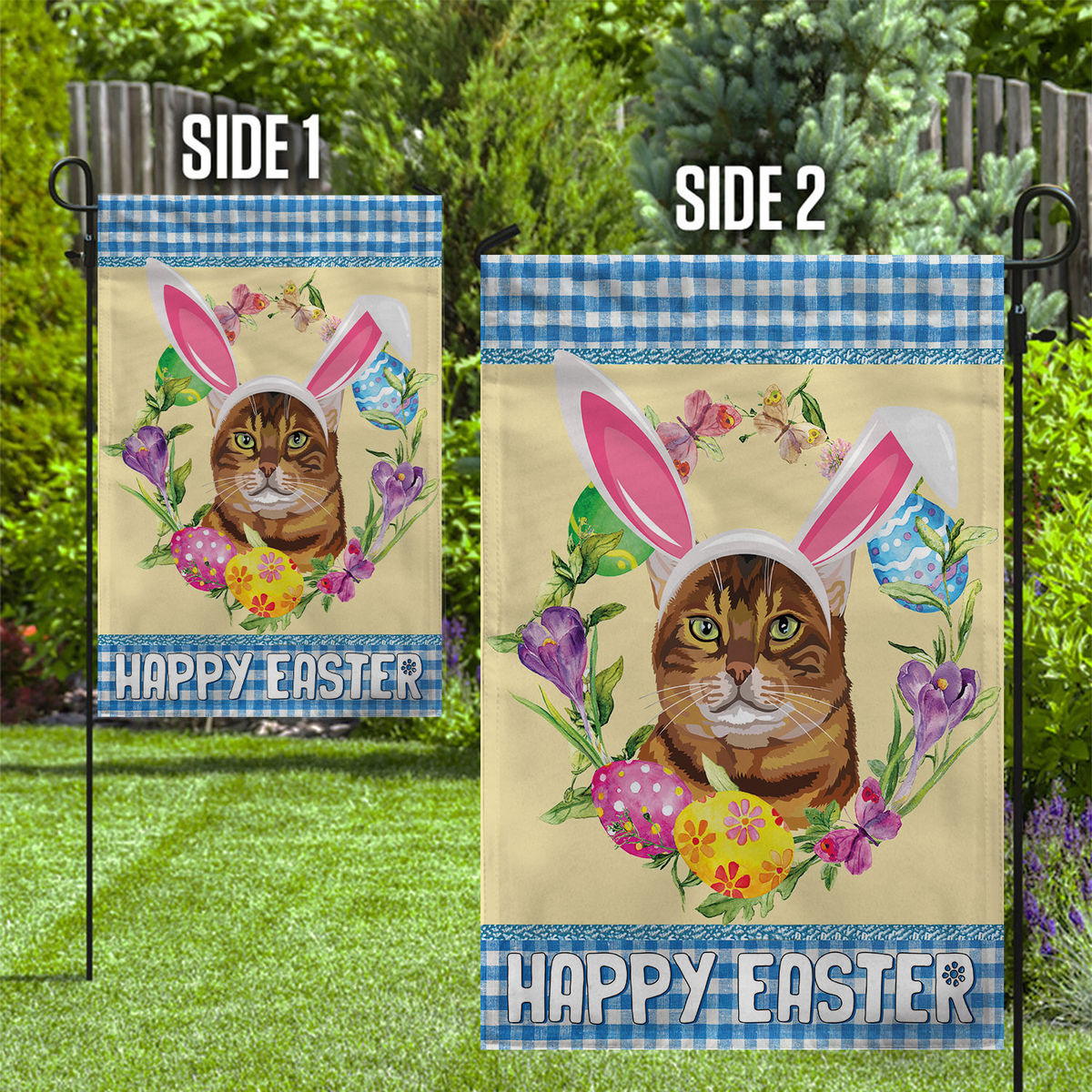 Happy Easter - Happy Easter Bengal Cat Flag Love Cat Flag Cat Easter Eggs Spring Garden Flag Holiday Home Decor Easter Welcome Flag 24503_1