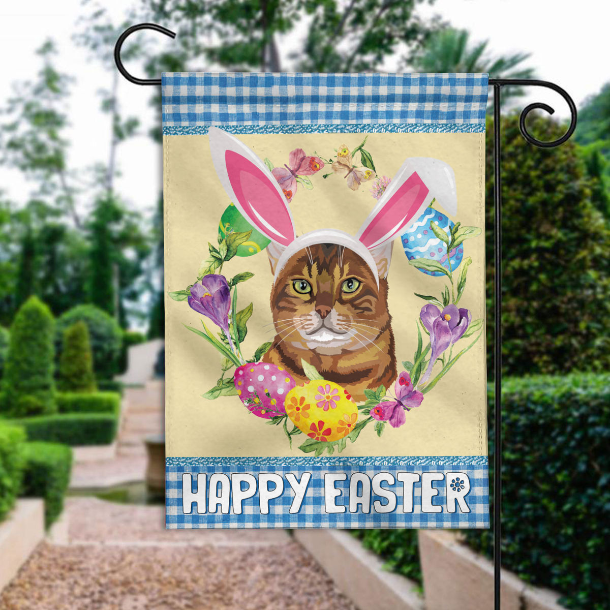 Happy Easter - Happy Easter Bengal Cat Flag Love Cat Flag Cat Easter Eggs Spring Garden Flag Holiday Home Decor Easter Welcome Flag 24503