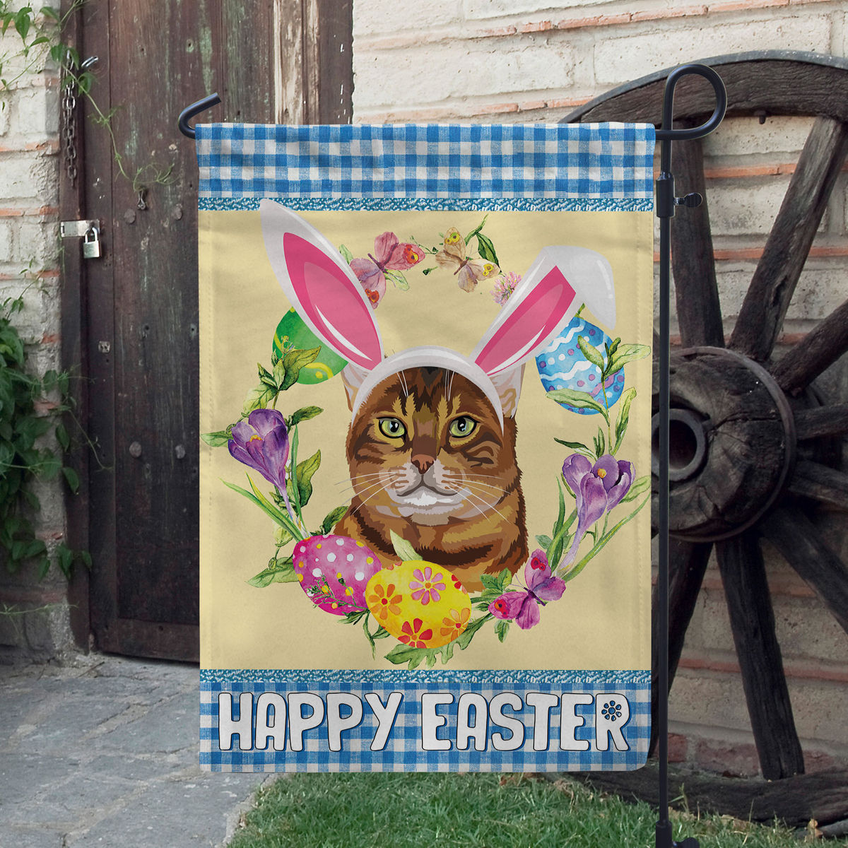 Happy Easter - Happy Easter Bengal Cat Flag Love Cat Flag Cat Easter Eggs Spring Garden Flag Holiday Home Decor Easter Welcome Flag 24503_2