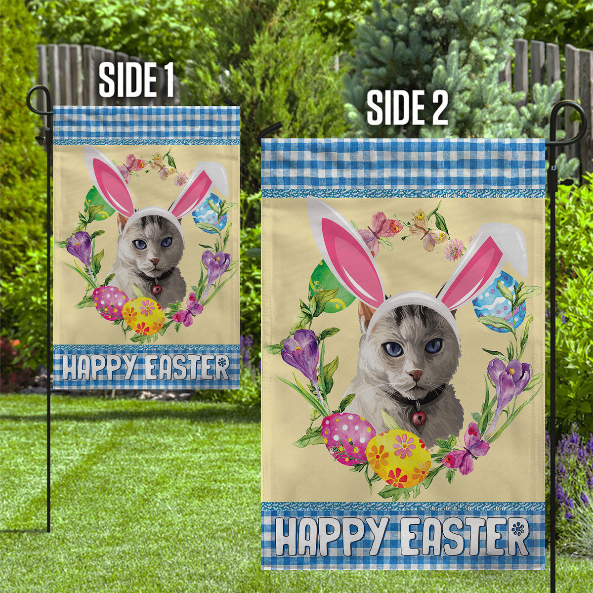 Happy Easter - Happy Easter Colorpoint Shorthair Cat Flag Colorpoint Shorthair Cat Bunny Easter Eggs Spring Garden Flag Easter Welcome Flag 24505_2