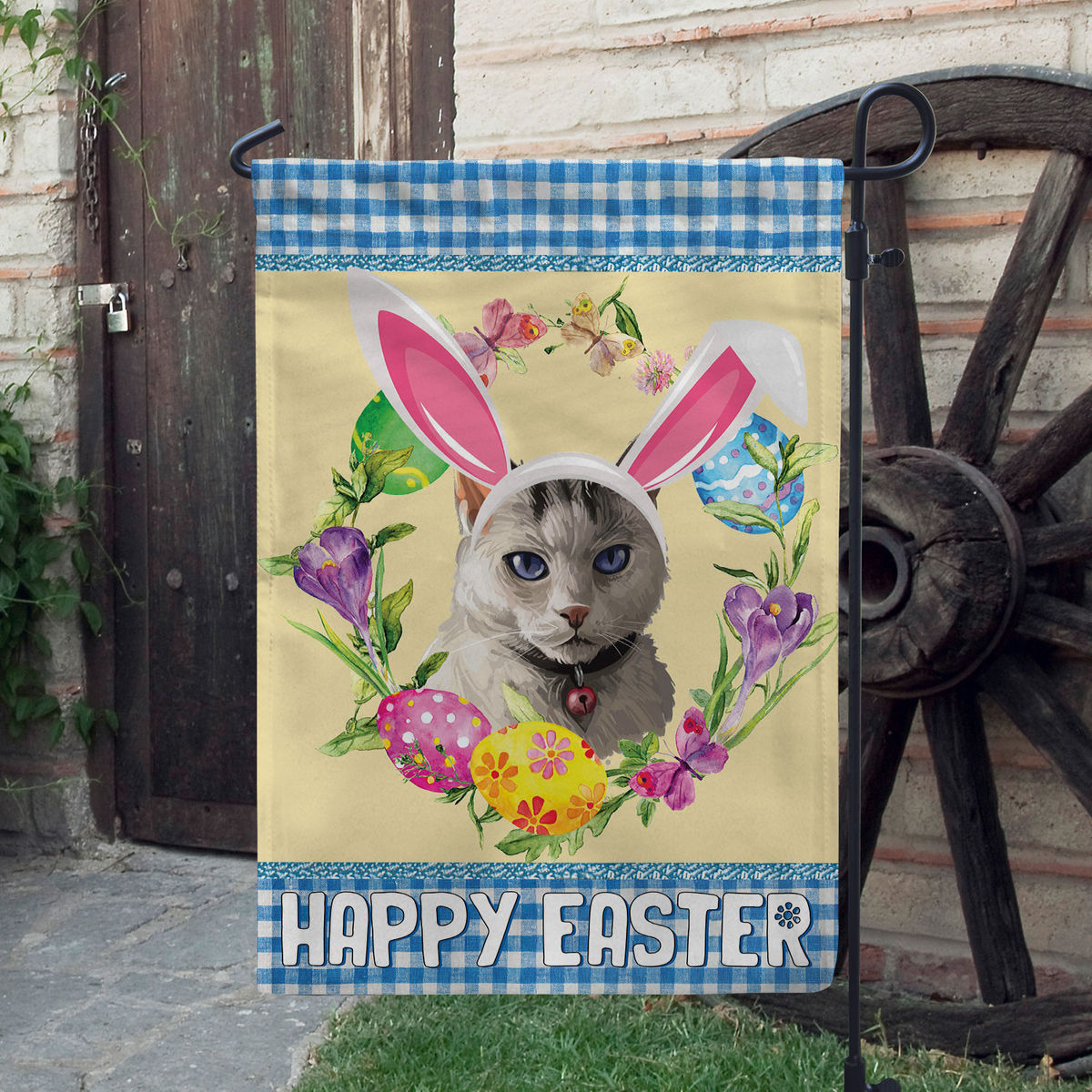 Happy Easter - Happy Easter Colorpoint Shorthair Cat Flag Colorpoint Shorthair Cat Bunny Easter Eggs Spring Garden Flag Easter Welcome Flag 24505_3