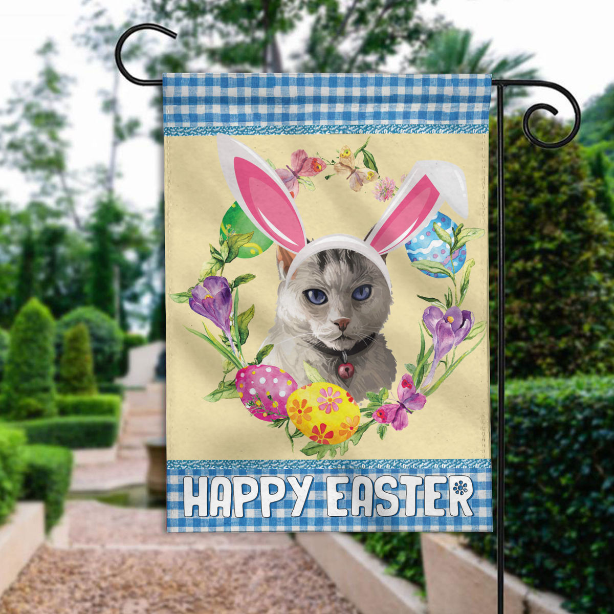 Happy Easter - Happy Easter Colorpoint Shorthair Cat Flag Colorpoint Shorthair Cat Bunny Easter Eggs Spring Garden Flag Easter Welcome Flag 24505