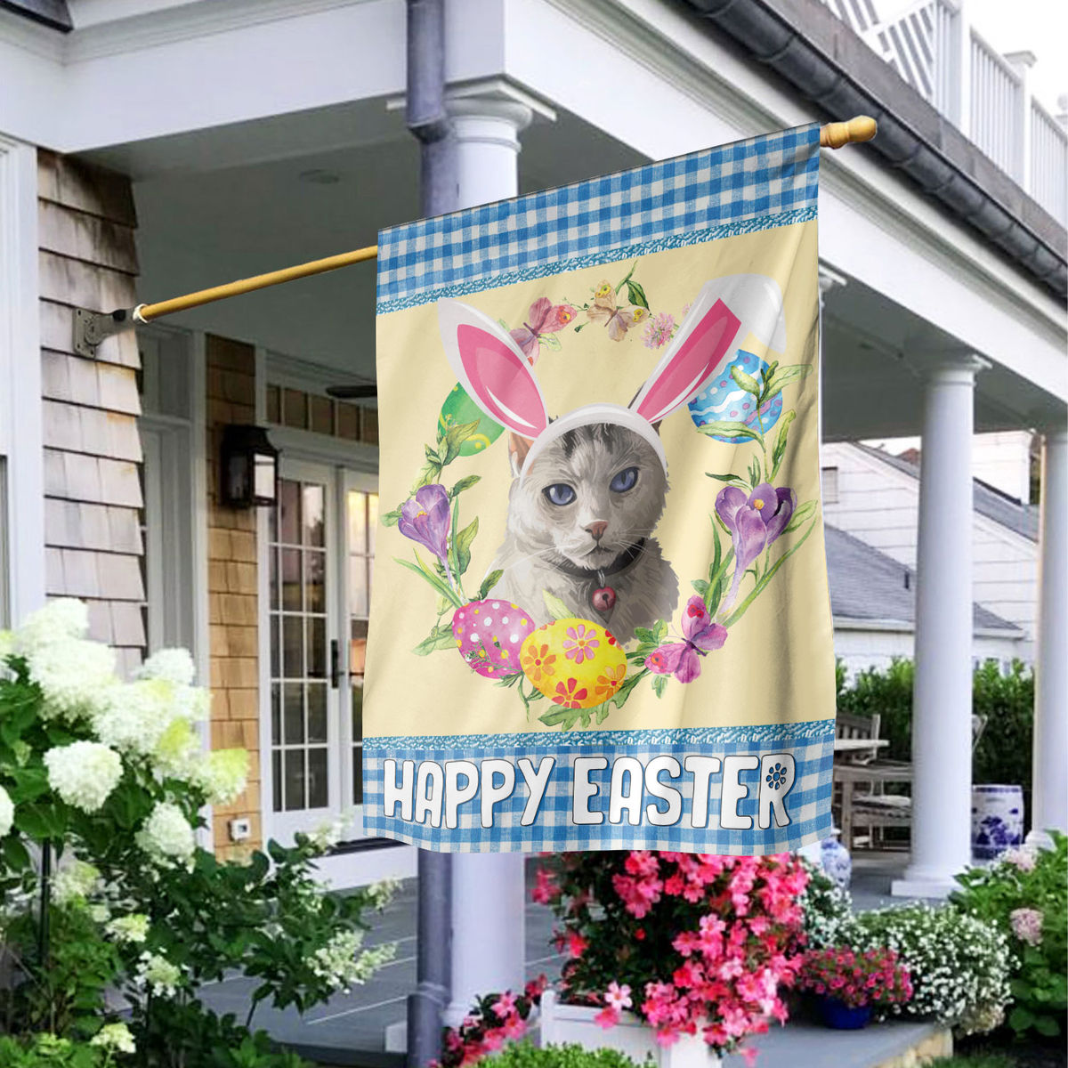 Happy Easter - Happy Easter Colorpoint Shorthair Cat Flag Colorpoint Shorthair Cat Bunny Easter Eggs Spring Garden Flag Easter Welcome Flag 24505_1