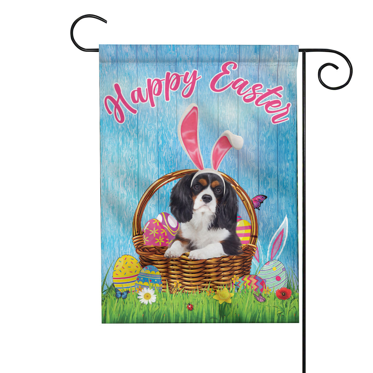 Happy Easter - Happy Easter Cavalier King Charles Spaniel Dog Flag Dog Bunny Easter Eggs Spring Garden Flag Easter Welcome Flag 24528_4