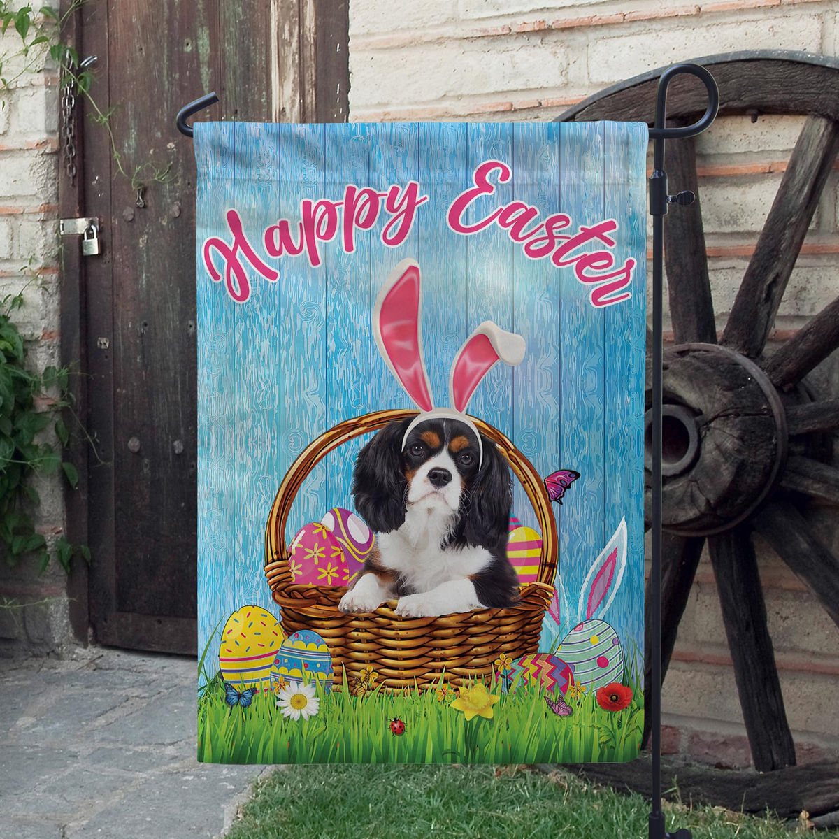 Happy Easter - Happy Easter Cavalier King Charles Spaniel Dog Flag Dog Bunny Easter Eggs Spring Garden Flag Easter Welcome Flag 24528_3