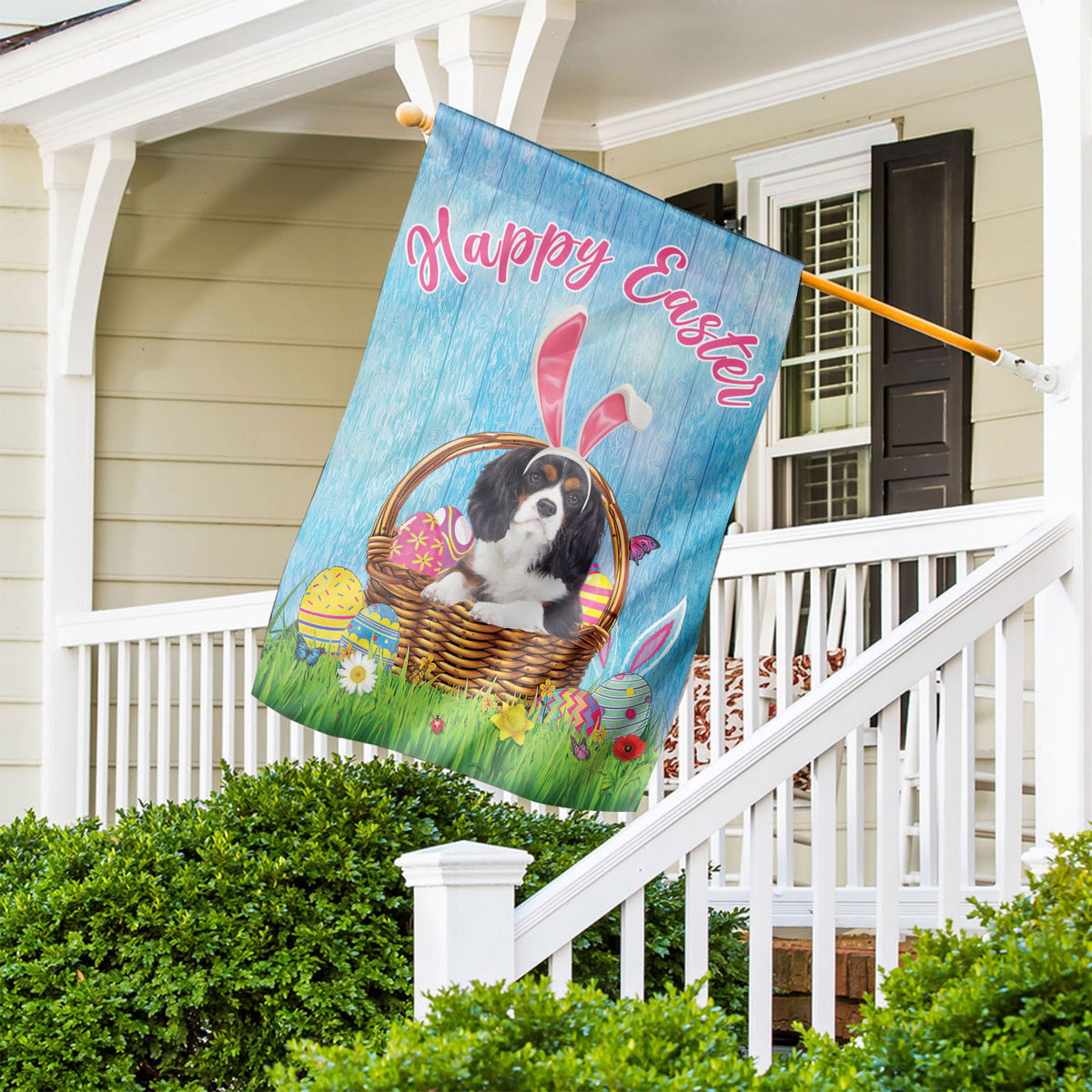 Happy Easter - Happy Easter Cavalier King Charles Spaniel Dog Flag Dog Bunny Easter Eggs Spring Garden Flag Easter Welcome Flag 24528_1