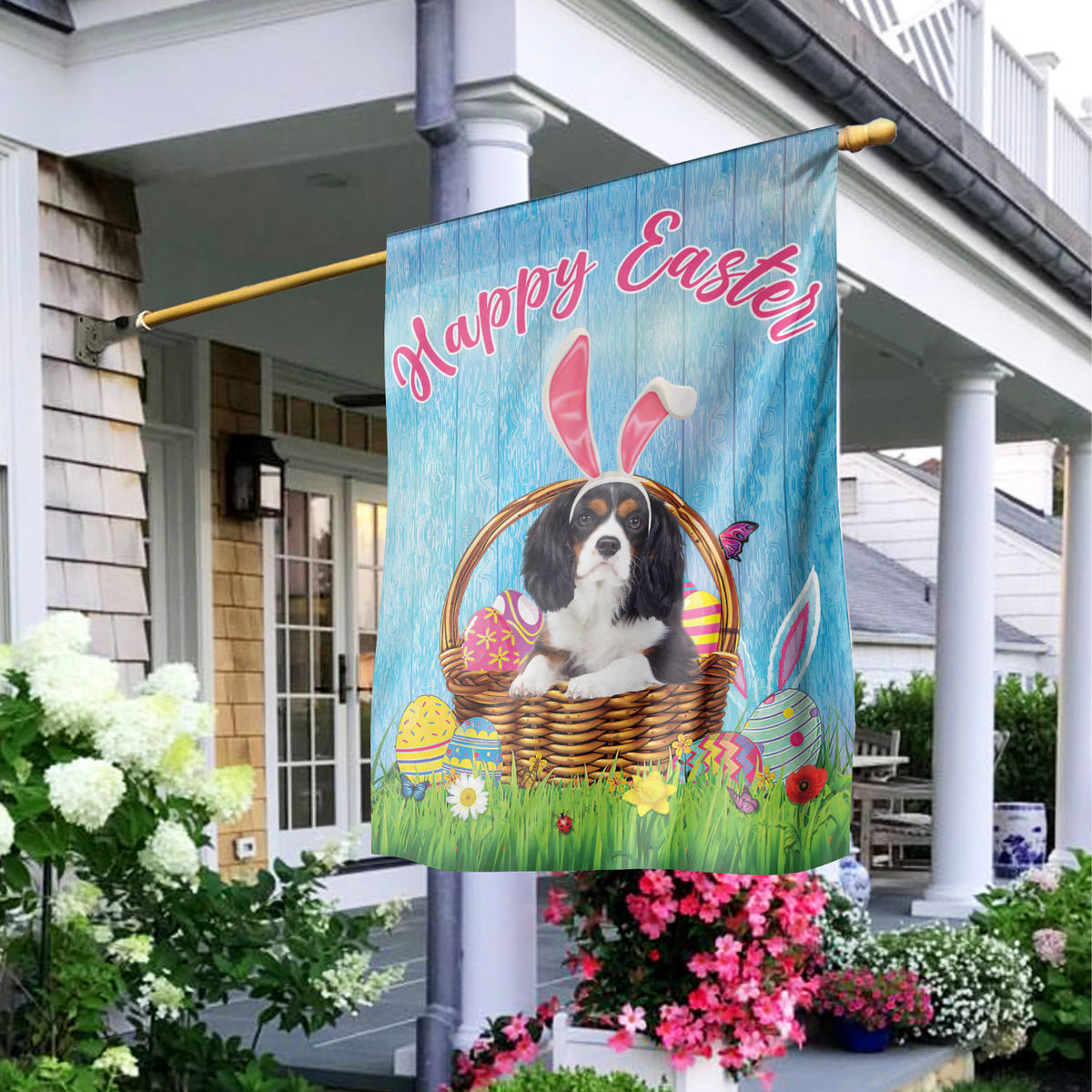 Happy Easter - Happy Easter Cavalier King Charles Spaniel Dog Flag Dog Bunny Easter Eggs Spring Garden Flag Easter Welcome Flag 24528_2