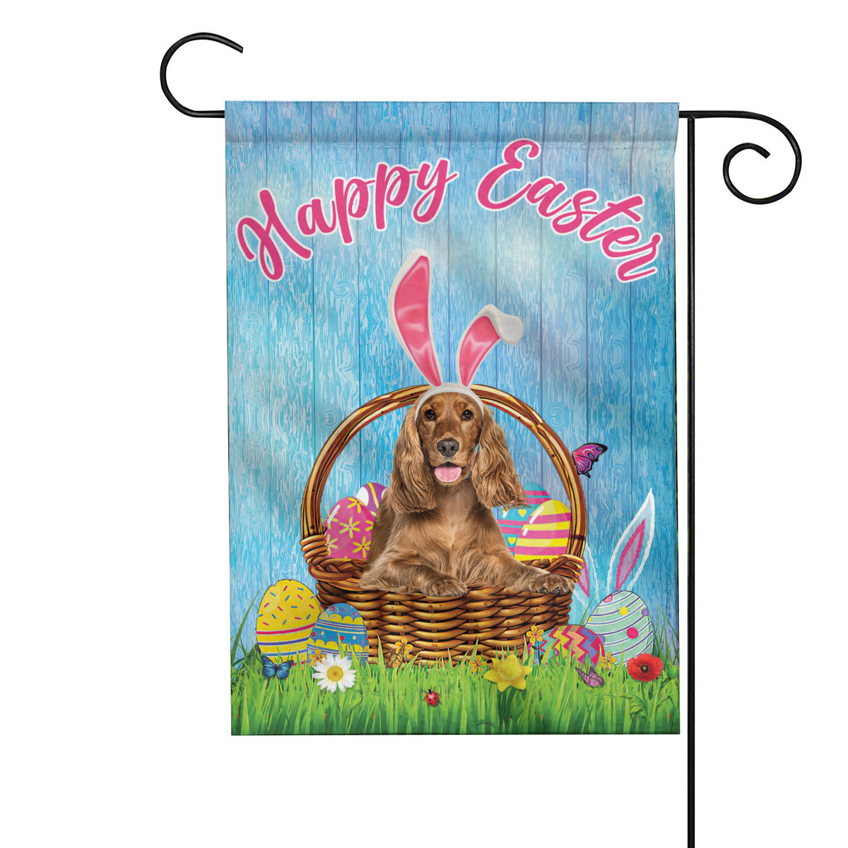Happy Easter - Happy Easter English Cocker Spaniel Dog Flag English Cocker Spaniel Bunny Easter Eggs Spring Garden Flag Easter Welcome Flag 24541_4