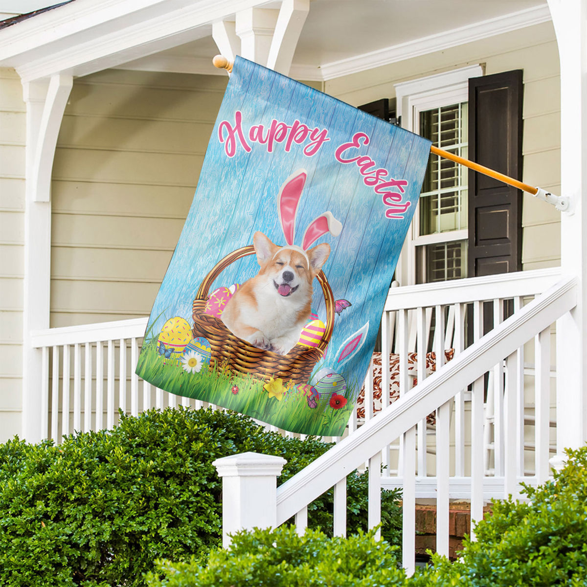 Happy Easter - Happy Easter Corgi Dog Flag Corgi Dog Bunny Easter Eggs Spring Garden Flag Easter Welcome Flag 24542_2