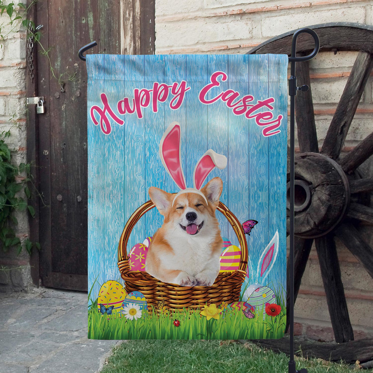 Happy Easter - Happy Easter Corgi Dog Flag Corgi Dog Bunny Easter Eggs Spring Garden Flag Easter Welcome Flag 24542_3