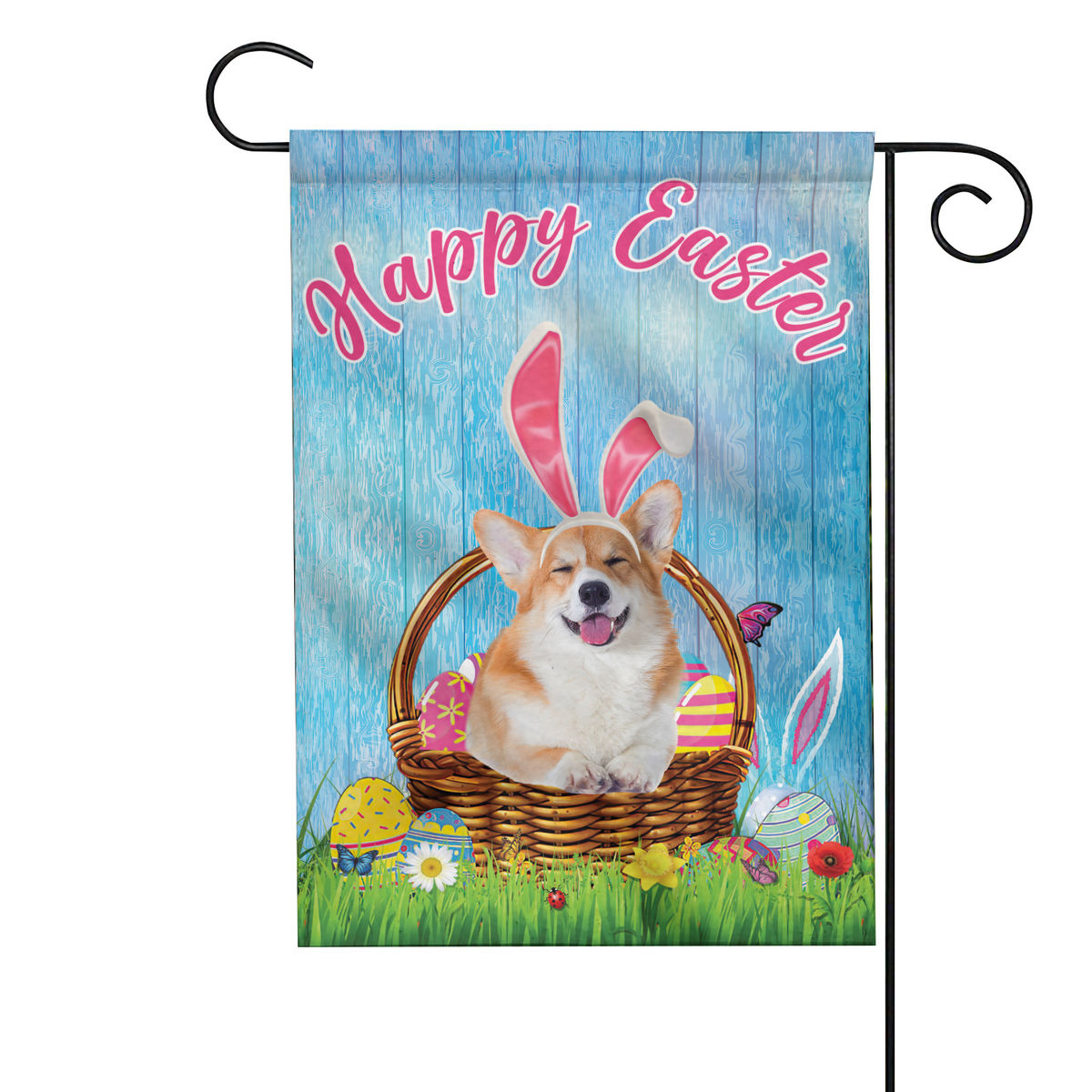 Happy Easter - Happy Easter Corgi Dog Flag Corgi Dog Bunny Easter Eggs Spring Garden Flag Easter Welcome Flag 24542_4