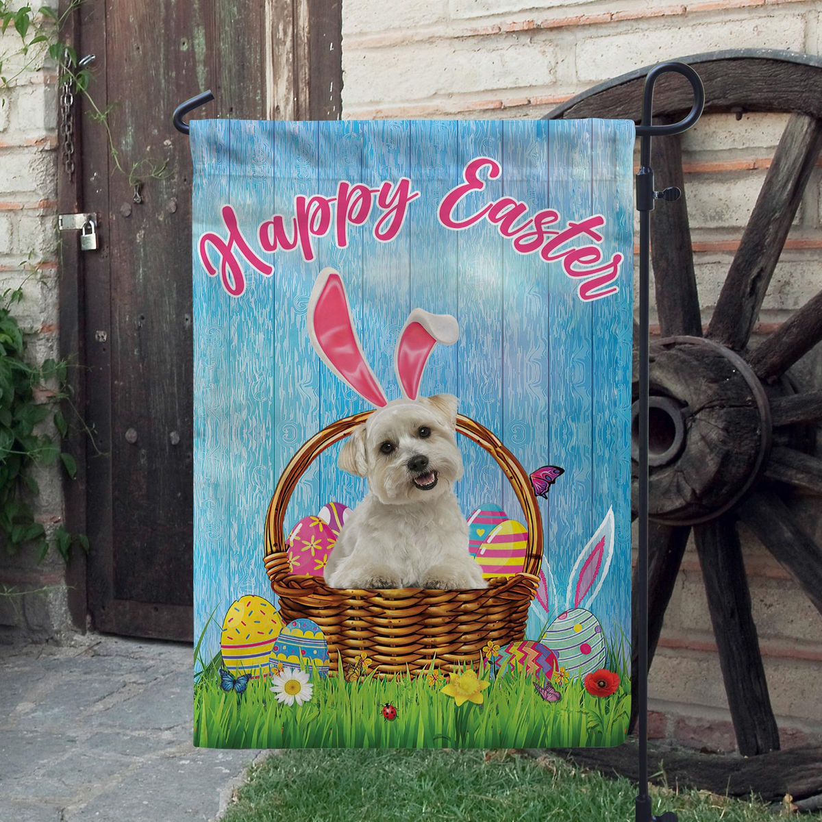 Happy Easter - Happy Easter Maltese Dog Flag Maltese Dog Bunny Easter Eggs Spring Garden Flag Easter Welcome Flag 24559_3