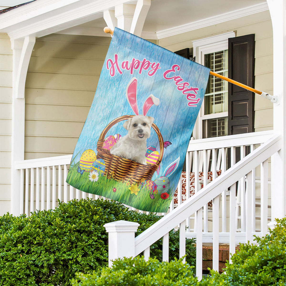 Happy Easter - Happy Easter Maltese Dog Flag Maltese Dog Bunny Easter Eggs Spring Garden Flag Easter Welcome Flag 24559_2