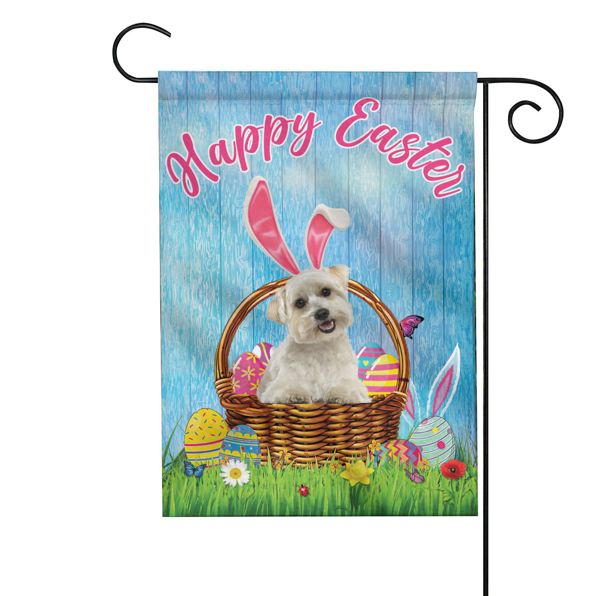 Happy Easter - Happy Easter Maltese Dog Flag Maltese Dog Bunny Easter Eggs Spring Garden Flag Easter Welcome Flag 24559_4