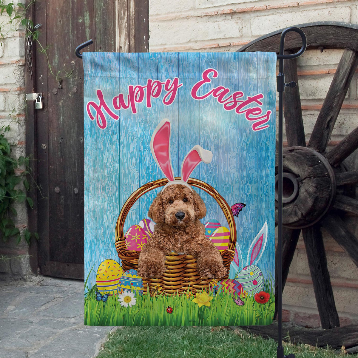 Happy Easter - Happy Easter Goldendoodle Dog Flag Goldendoodle Dog Bunny Easter Eggs Spring Garden Flag Easter Welcome Flag 24568_3