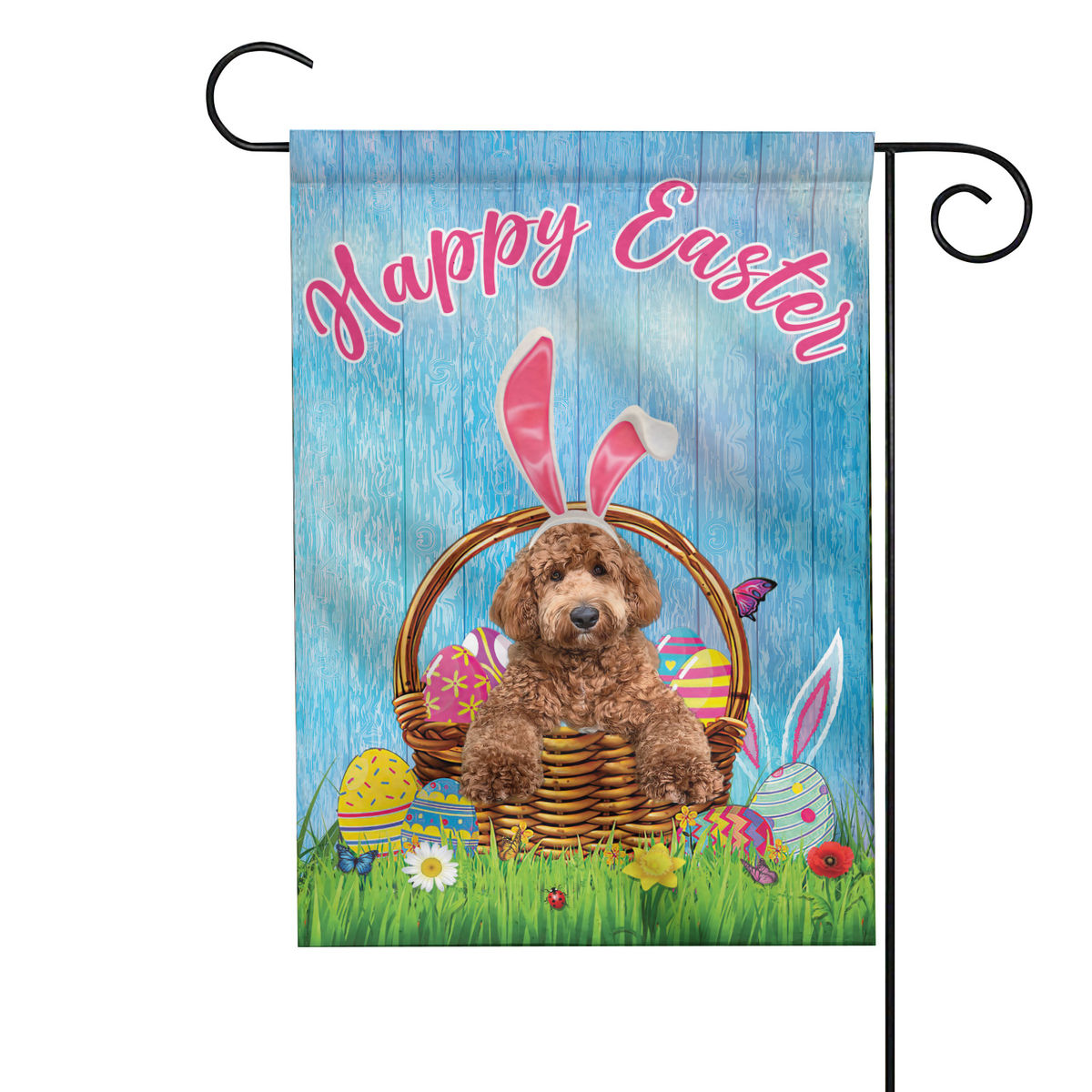 Happy Easter - Happy Easter Goldendoodle Dog Flag Goldendoodle Dog Bunny Easter Eggs Spring Garden Flag Easter Welcome Flag 24568_4