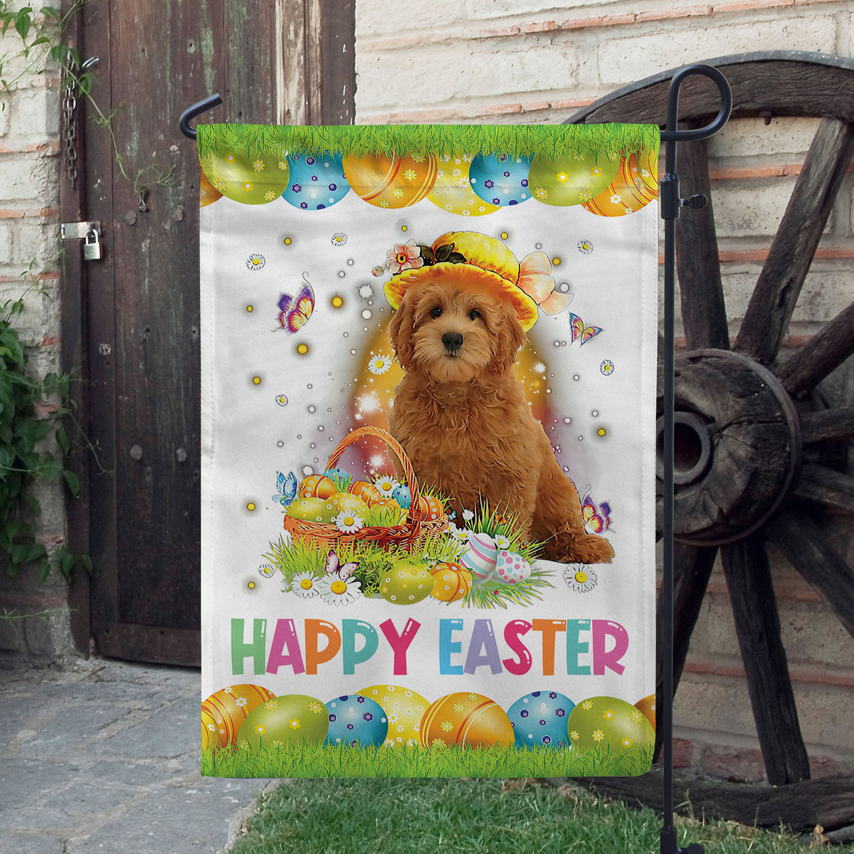 Happy Easter - Happy Easter Goldendoodle Dog Flag Goldendoodle Dog Bunny Easter Eggs Spring Garden Flag Easter Welcome Flag 24677_3