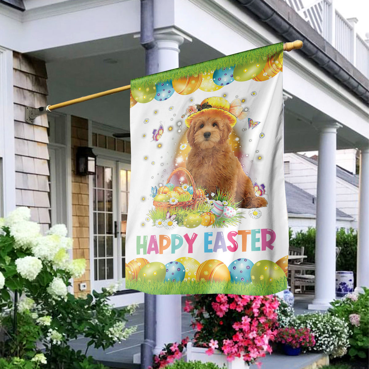 Happy Easter - Happy Easter Goldendoodle Dog Flag Goldendoodle Dog Bunny Easter Eggs Spring Garden Flag Easter Welcome Flag 24677_2