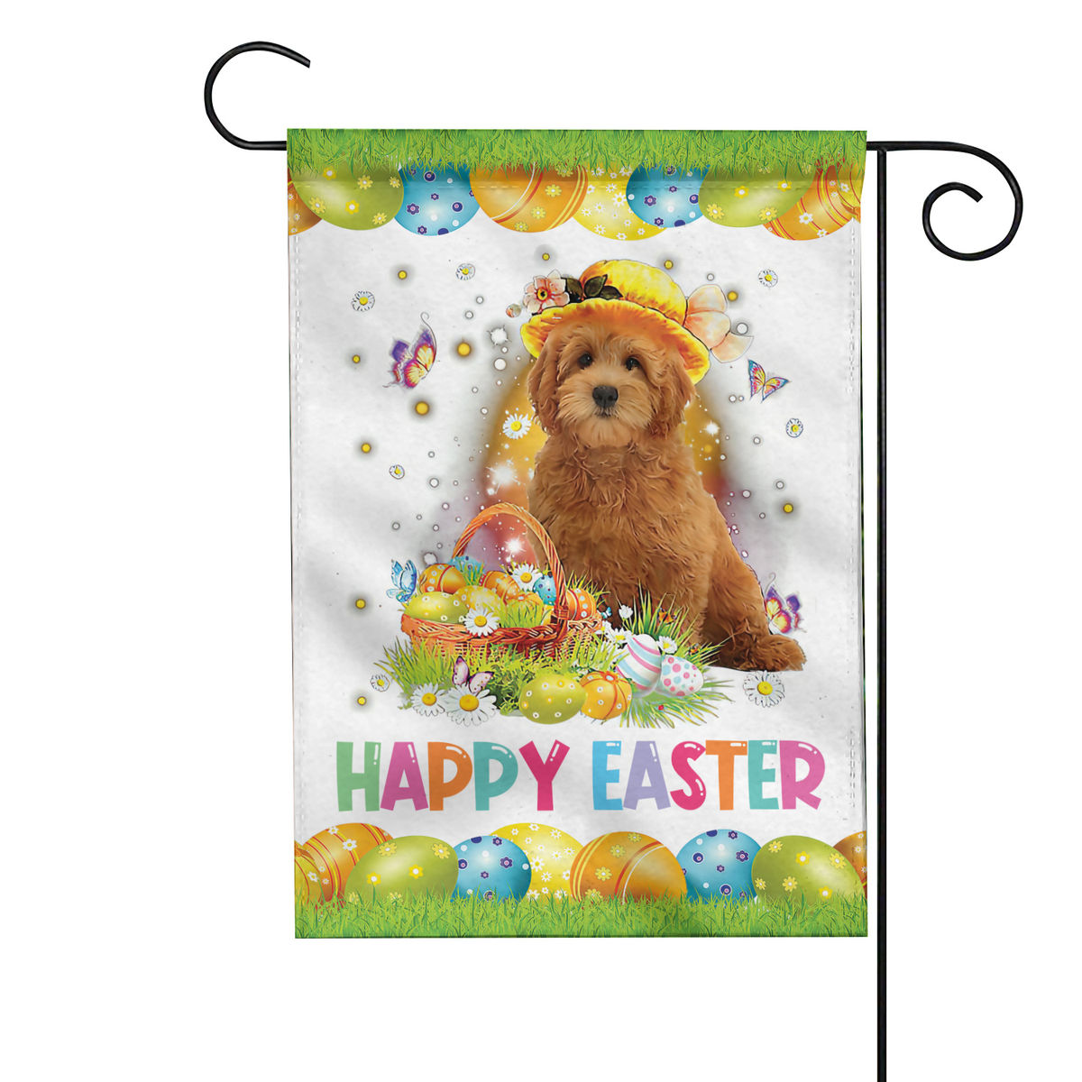 Happy Easter - Happy Easter Goldendoodle Dog Flag Goldendoodle Dog Bunny Easter Eggs Spring Garden Flag Easter Welcome Flag 24677_4