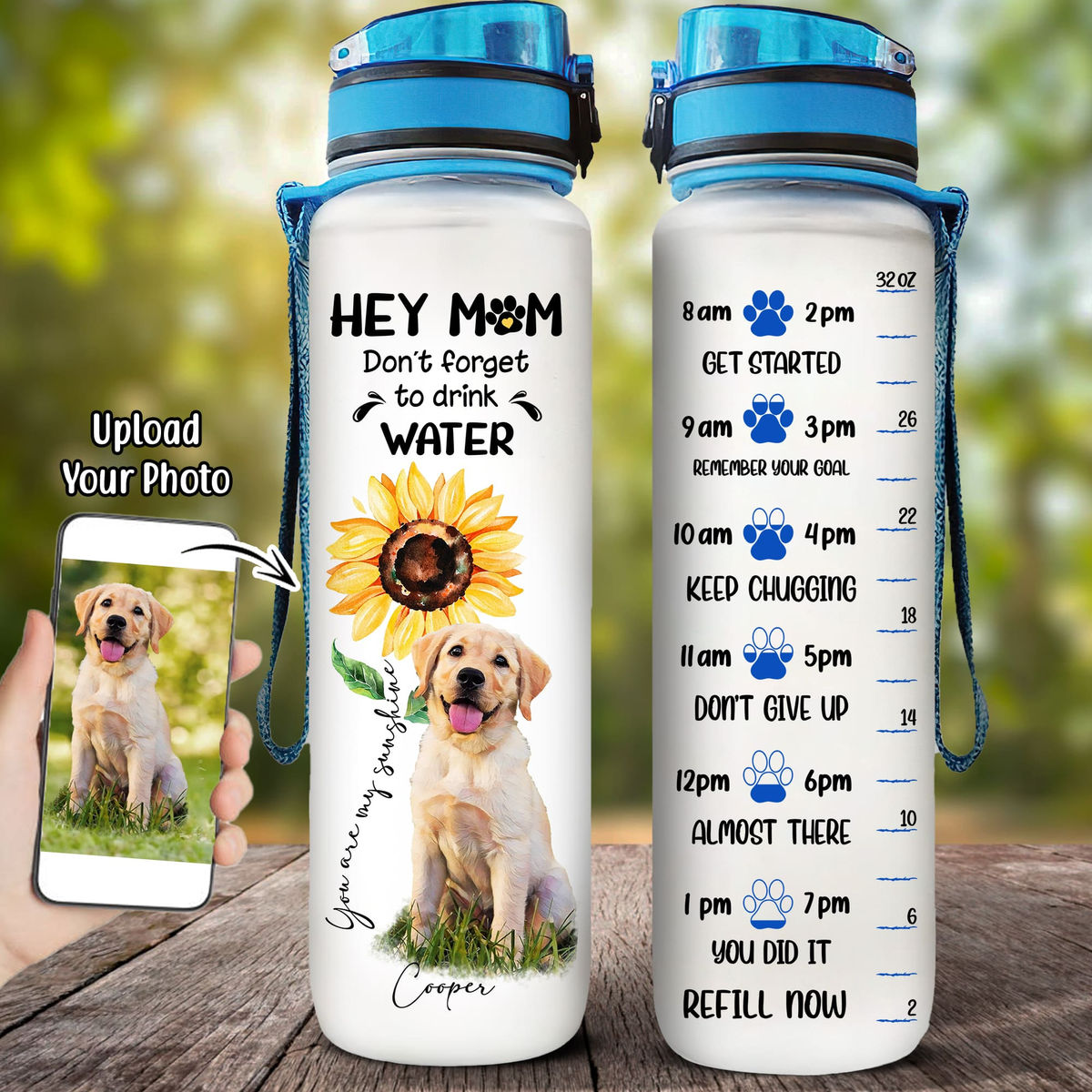 Dog and Sunflower Art -Custom Pet Dog or Cat Portrait from Photo - Hey Mom Don't Forget to Drink Water