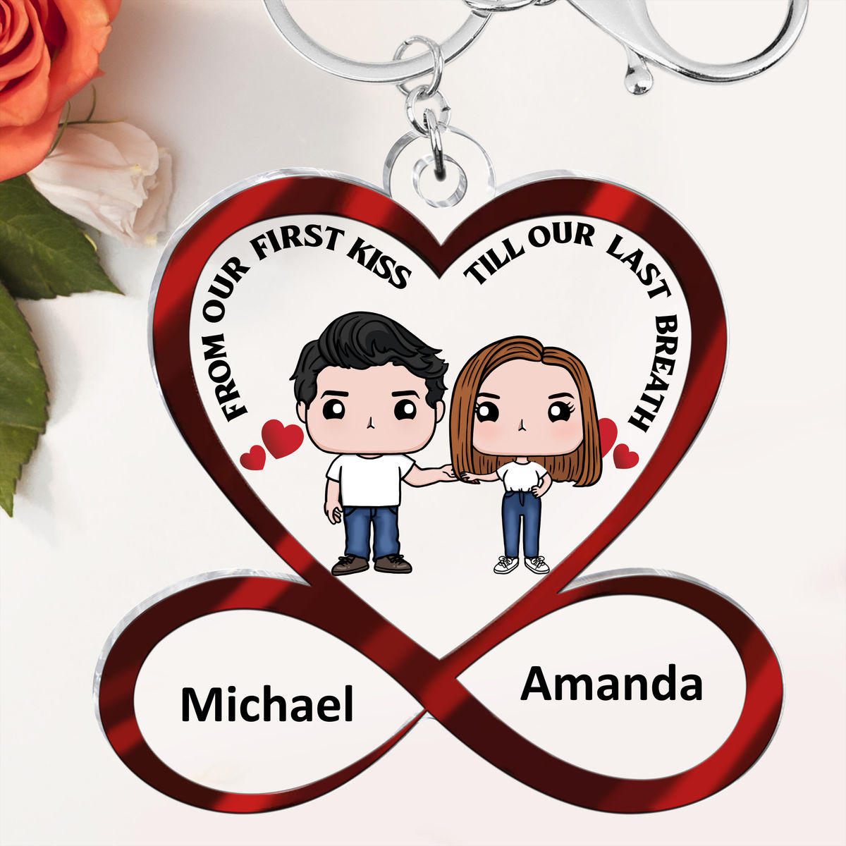 Couple - Personalized Keychain - From our frist kiss till our last breath - Gifts For Couples