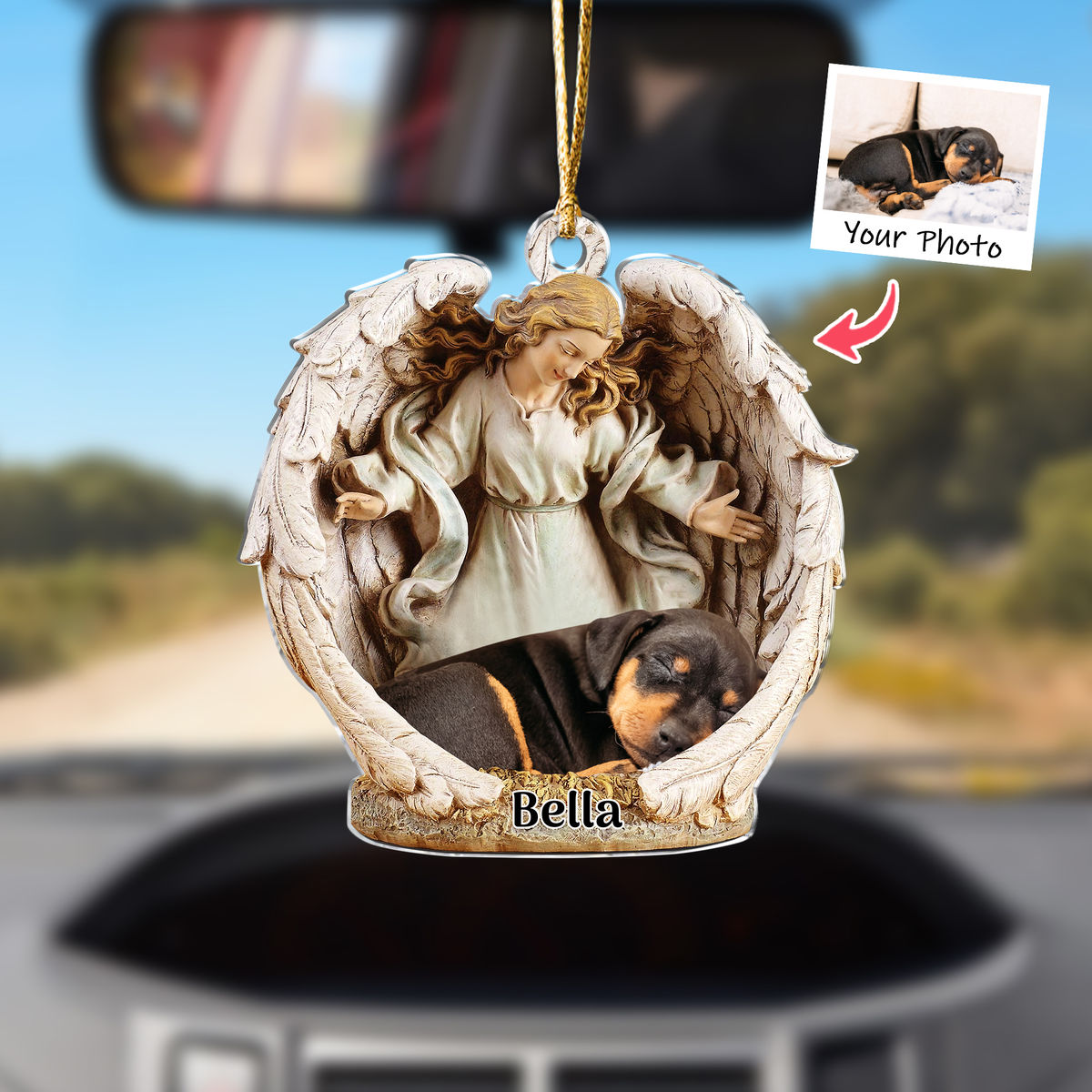 Dog Acrylic Ornament - Dog Lover Gifts - Sleeping Pet Within Angel Wings - Custom Ornament from Photo - v1