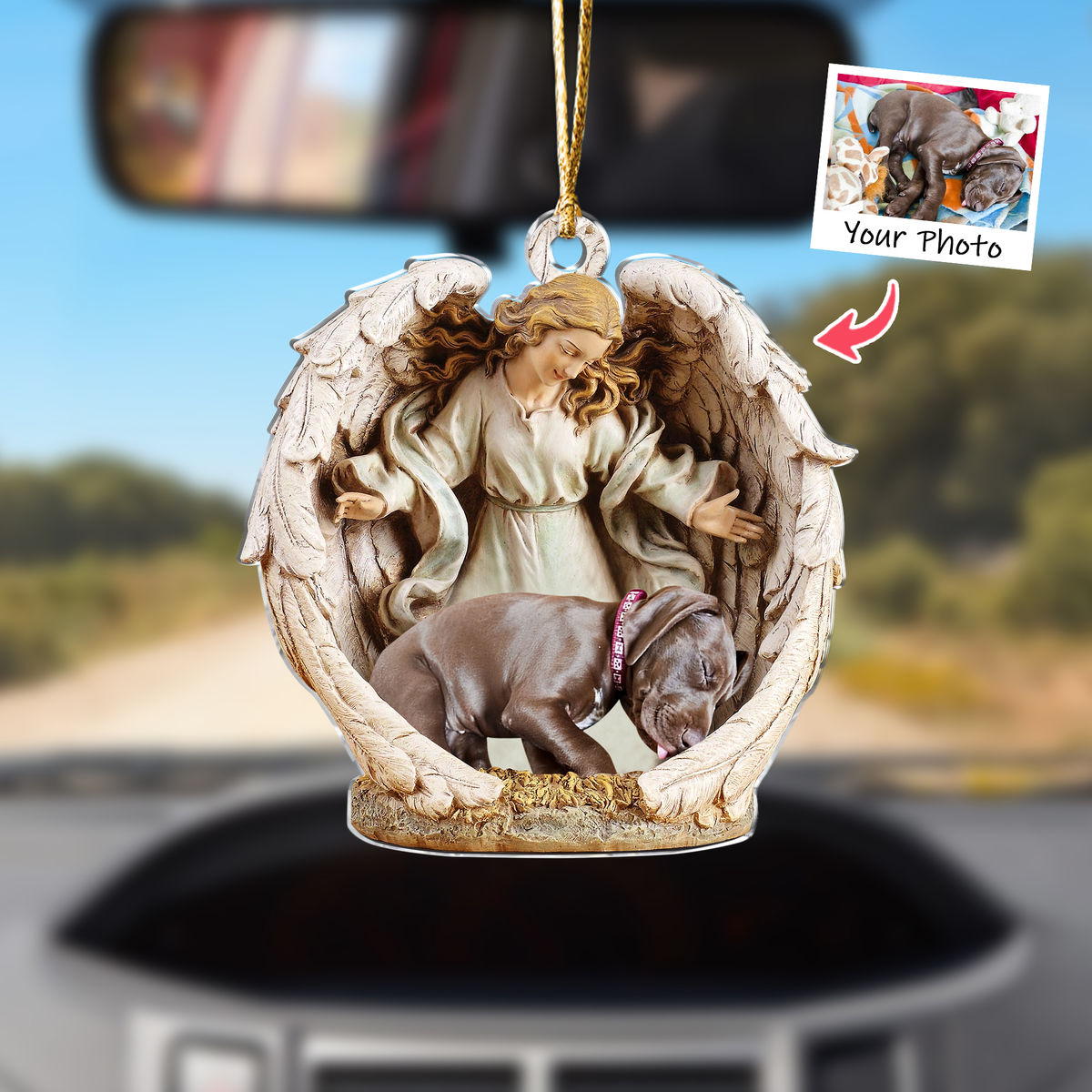 Dog Acrylic Ornament - Dog Lover Gifts - Sleeping Pet Within Angel Wings - Custom Ornament from Photo - v3_2
