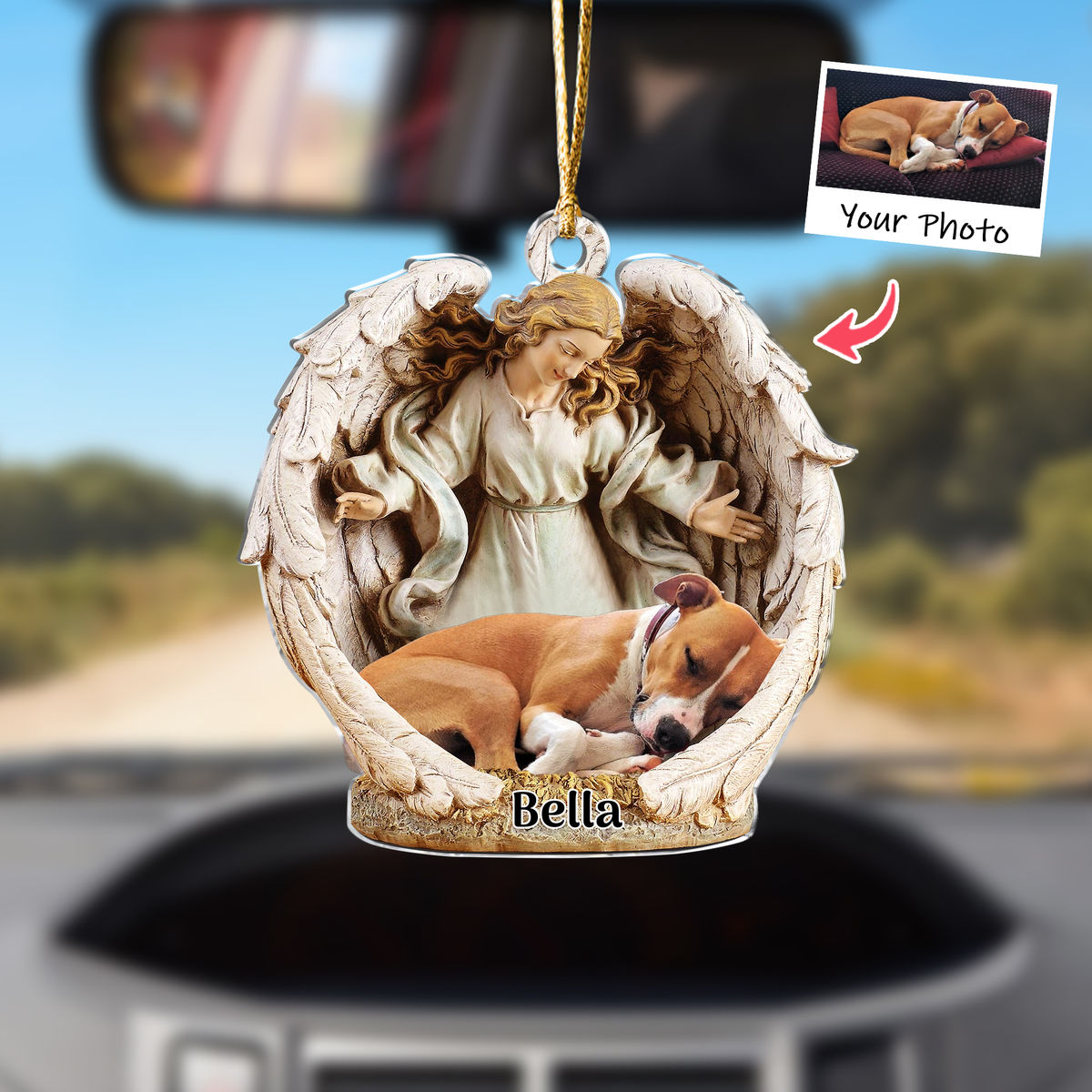 Dog Acrylic Ornament - Dog Lover Gifts - Sleeping Pet Within Angel Wings - Custom Ornament from Photo - v3