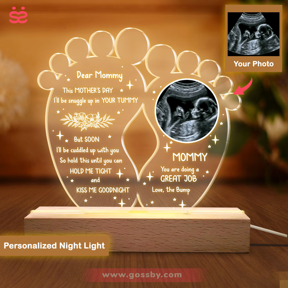 Mommy You're Doing A Great Job - First Mother's Day Gift - Gift for New Moms - Personalized 3D LED Light Wooden Base