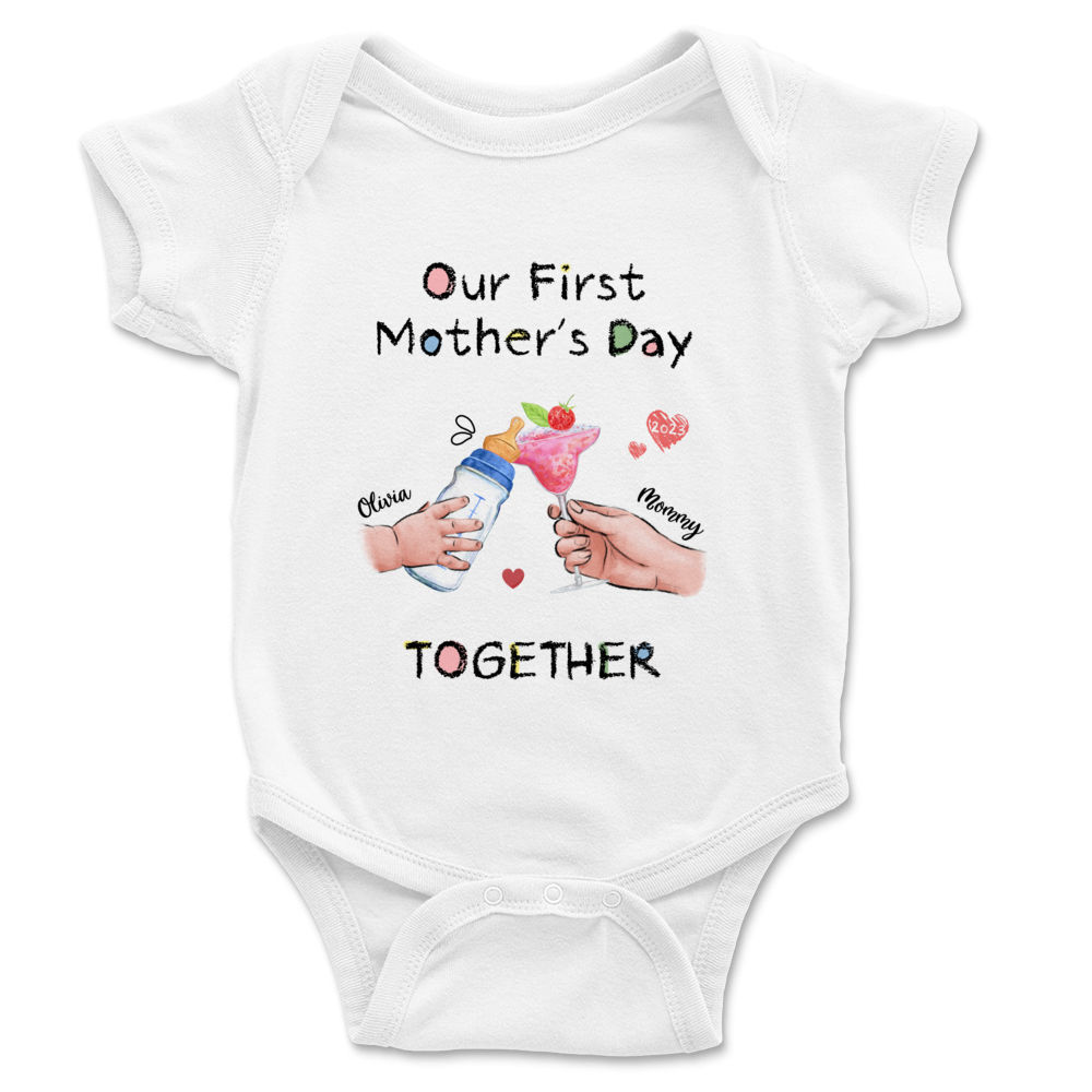 First Mother's Day - Our First Mother's Day Matching Outfit (Onesie and TShirt Set) - Wine n Milk_3