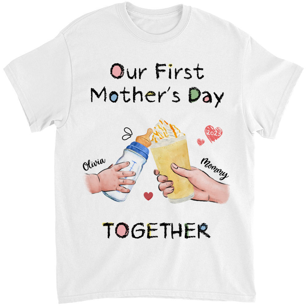 First Mother's Day - Our First Mothers's Day Matching Outfit (Onesie and TShirt Set) - Wine n Milk_4
