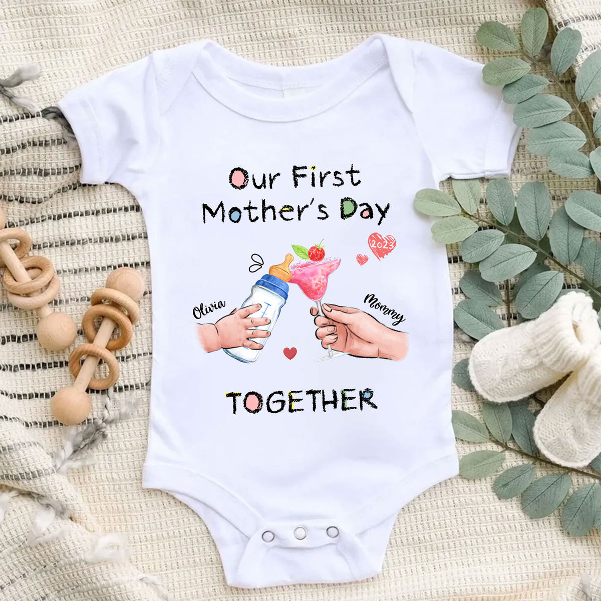 First Mother's Day - Our First Mother's Day Matching Outfit (Onesie and TShirt Set) - Wine n Milk_2