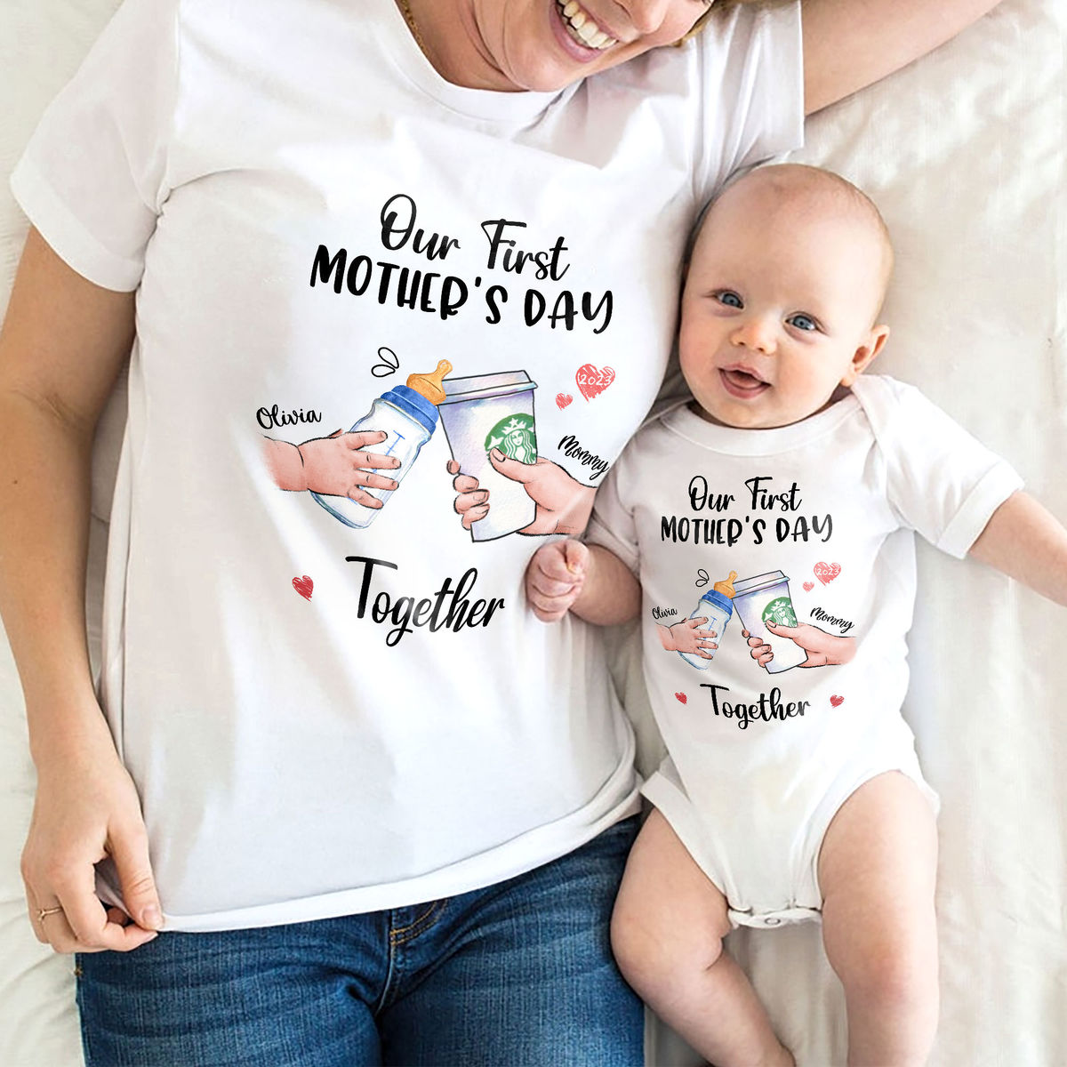 First Mother's Day - Our First Mother's Day Matching Outfit (Onesie and TShirt Set) - Milk n Coffee