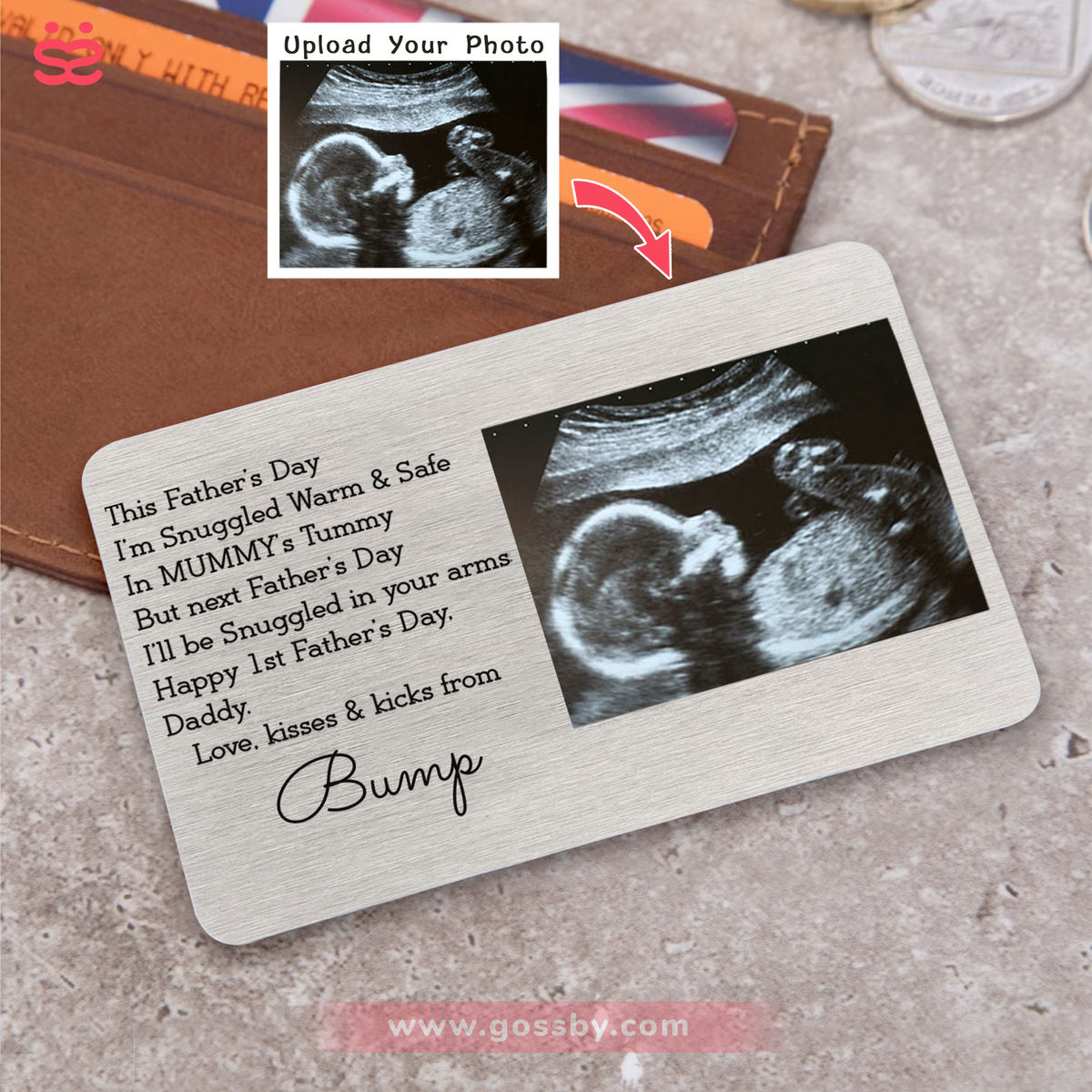 Metal Wallet Card - Love Bump - Daddy, This Father's Day I'm Snuggled Warm & Safe In Mummy's Tummy - Father's Day Gift from Photo_1