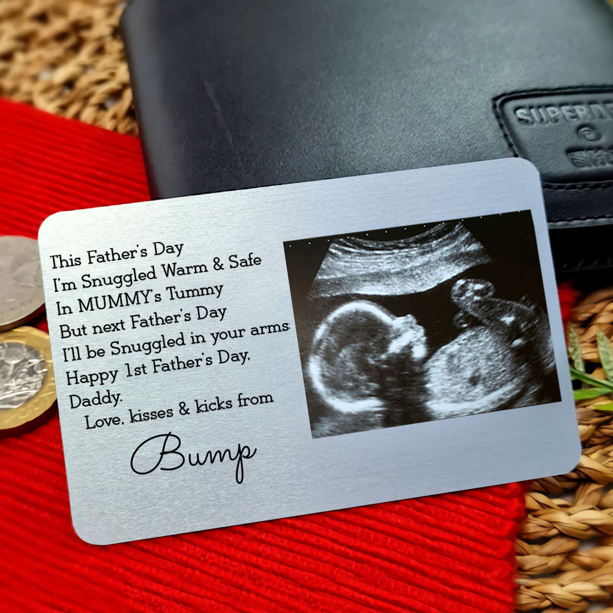 Metal Wallet Card - Love Bump - Daddy, This Father's Day I'm Snuggled Warm & Safe In Mummy's Tummy - Father's Day Gift from Photo_2