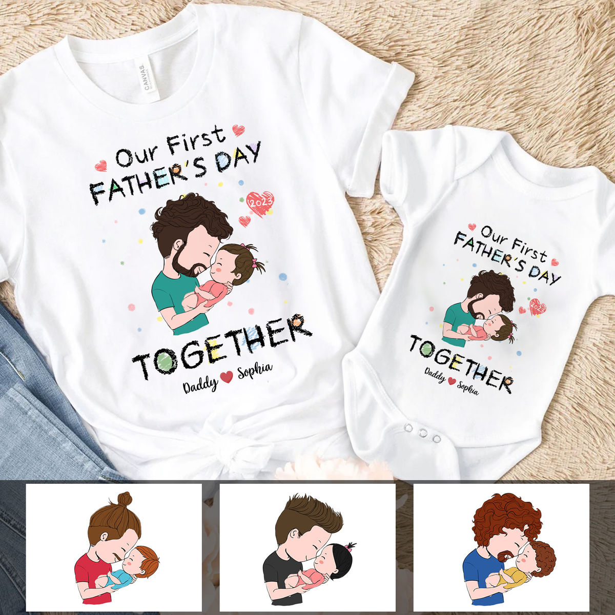 First Father's Day - Our First Father's Day Matching Outfit (Onesie and TShirt Set) - Daddy & Baby_1