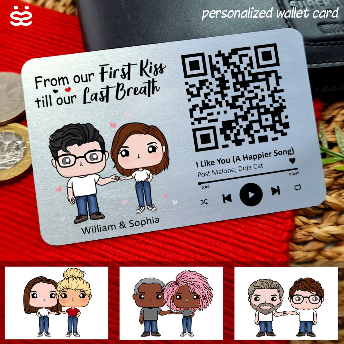 Metal Wallet Card - Couple Figure - You Will Forever Be My Always - Custom Your Favorite Song With Scannable QR Code (0411)_2