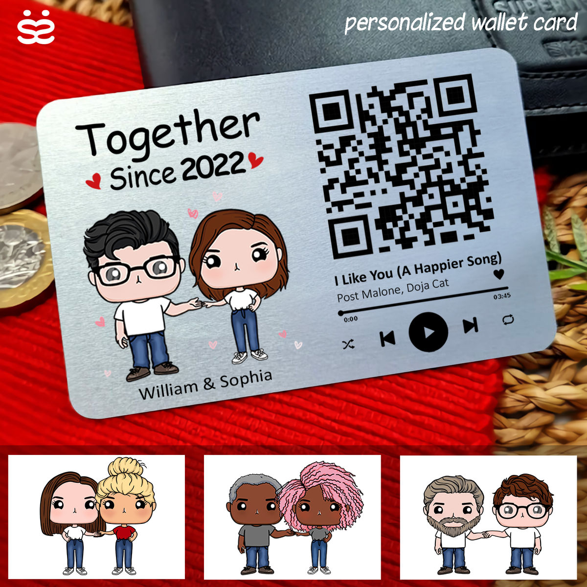 Metal Wallet Card - Couple Figure - You Will Forever Be My Always - Custom Your Favorite Song With Scannable QR Code (0411)_1