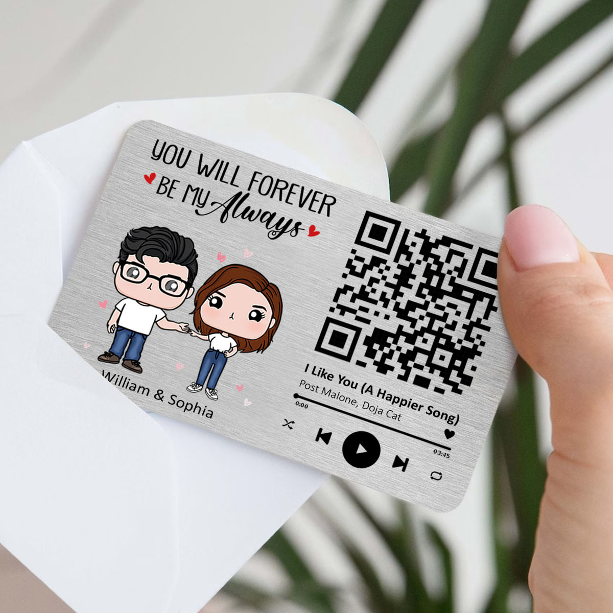 Metal Wallet Card - Couple Figure - You Will Forever Be My Always - Custom Your Favorite Song With Scannable QR Code (0411)_3