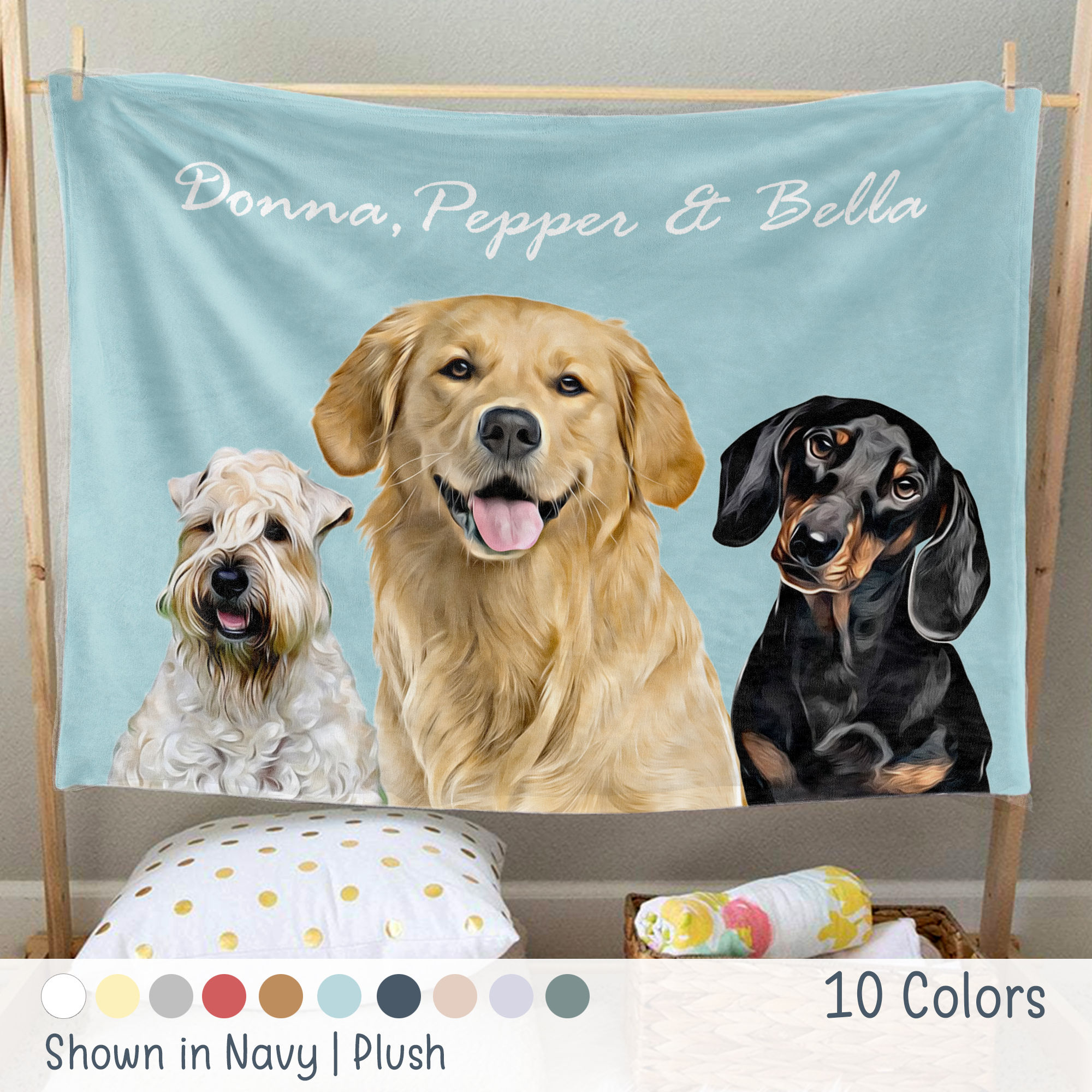 Photo Blanket Up to 3 Pets Custom Pet Portraits Using Pet Photo