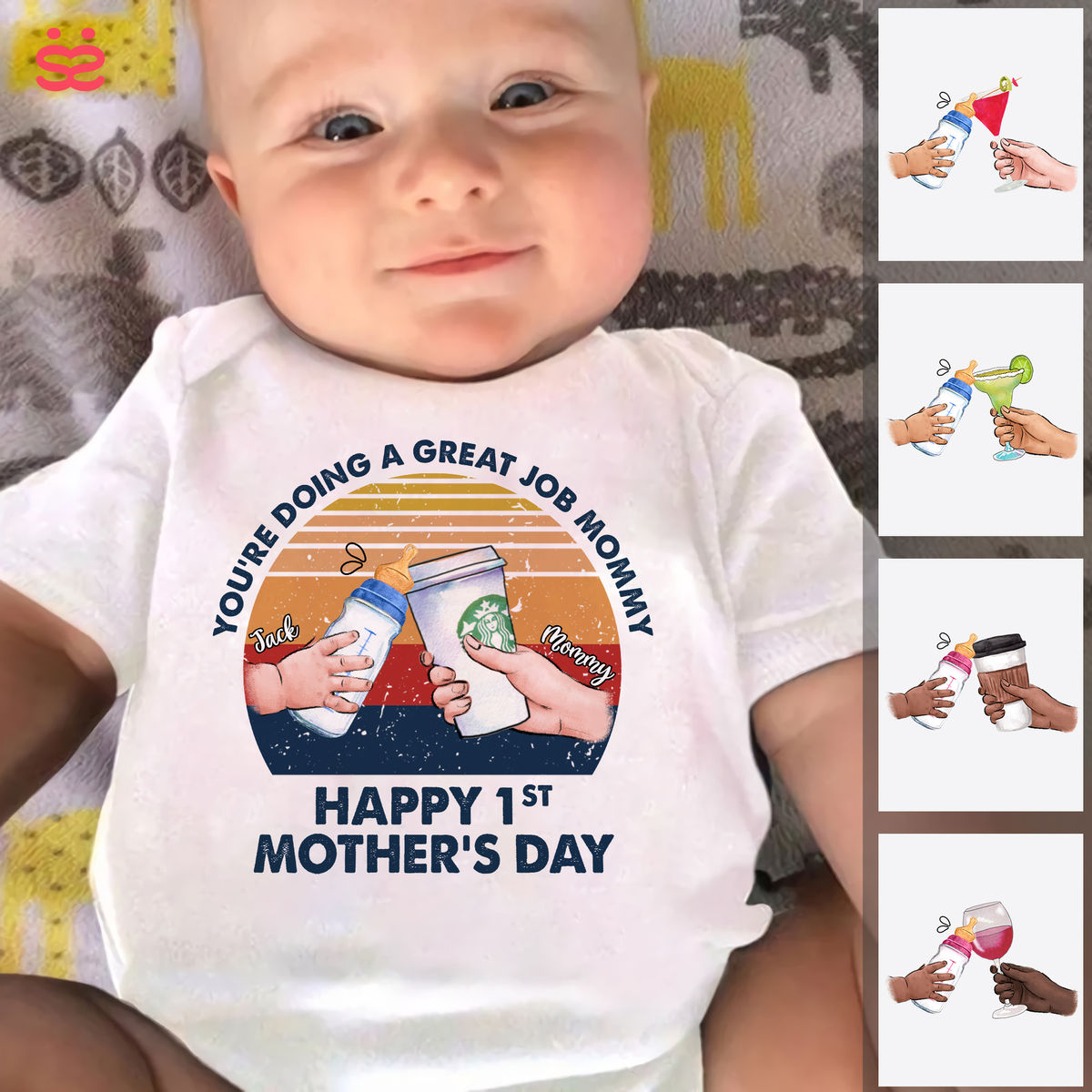 First Mother's Day - You're doing a great job Mommy happy 1st Mother’s Day - Matching Outfit (Onesie and TShirt Set)_1